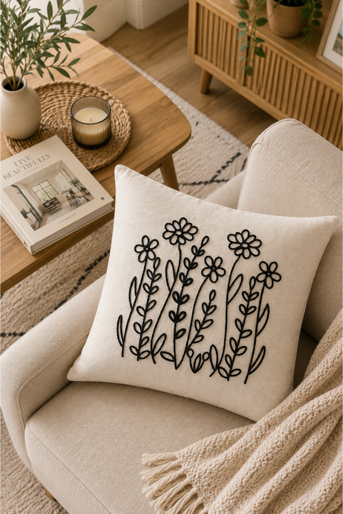 Dekoratif Punch Kırlent Kılıfı Keten Kumaş Gizli Fermuarlı 43x43