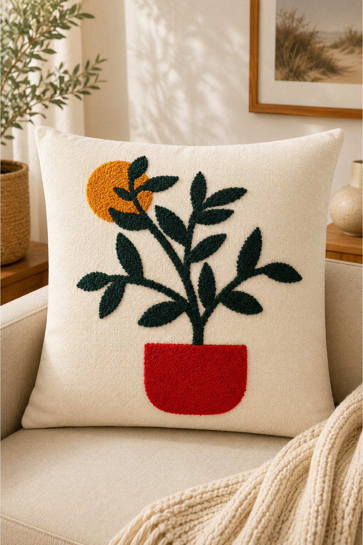 Dekoratif Punch Kırlent Kılıfı Keten Kumaş Gizli Fermuarlı 43x43