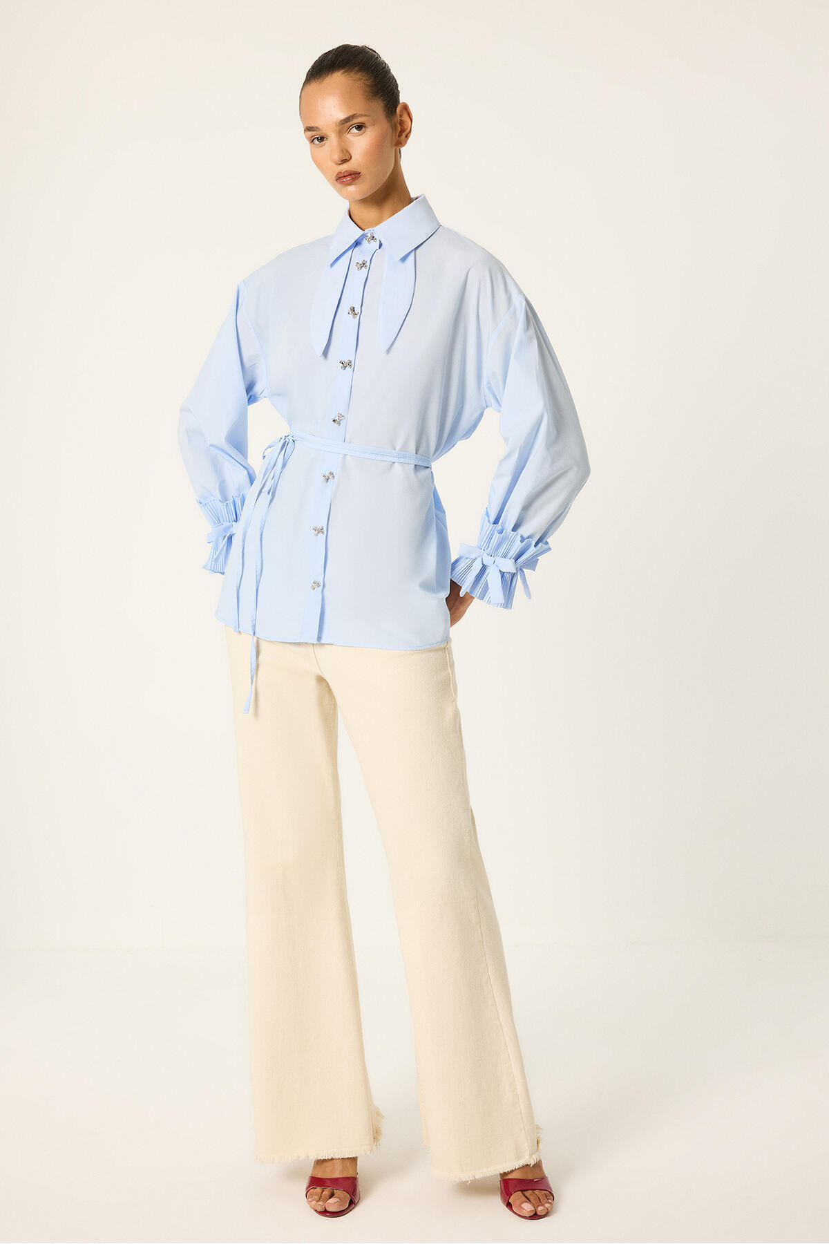 Touche Prive Pi̇li̇seli̇ Sleeve Cuff Shirt
