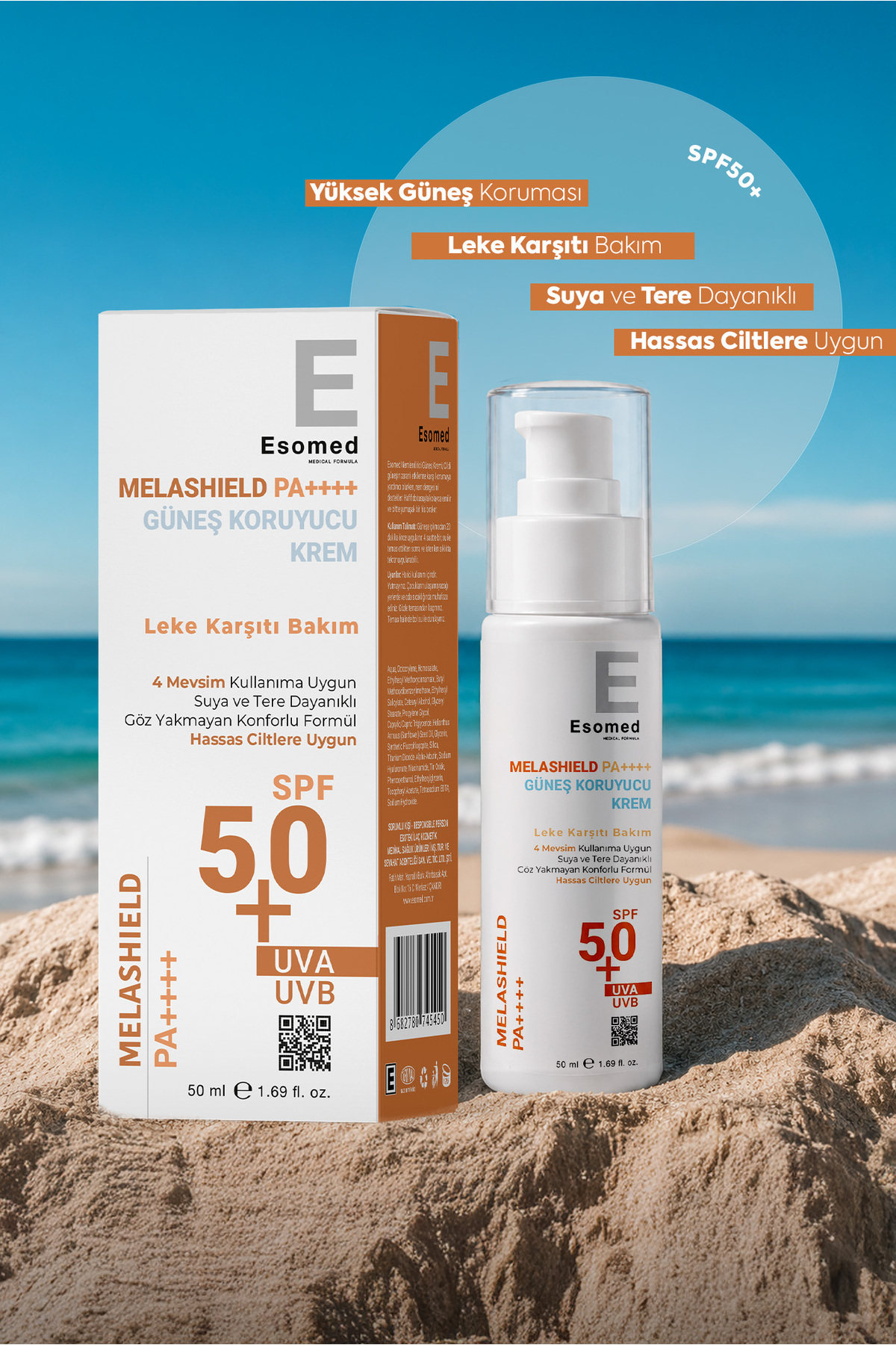 Melashield Kore Parıltısı Güneş Kremi SPF 50+ Göz Yakmayan Suya ve Tere Dayanıklı UVA/UVB Koruma 50ml — Melashield-esomed — تصویر 5 از 8
