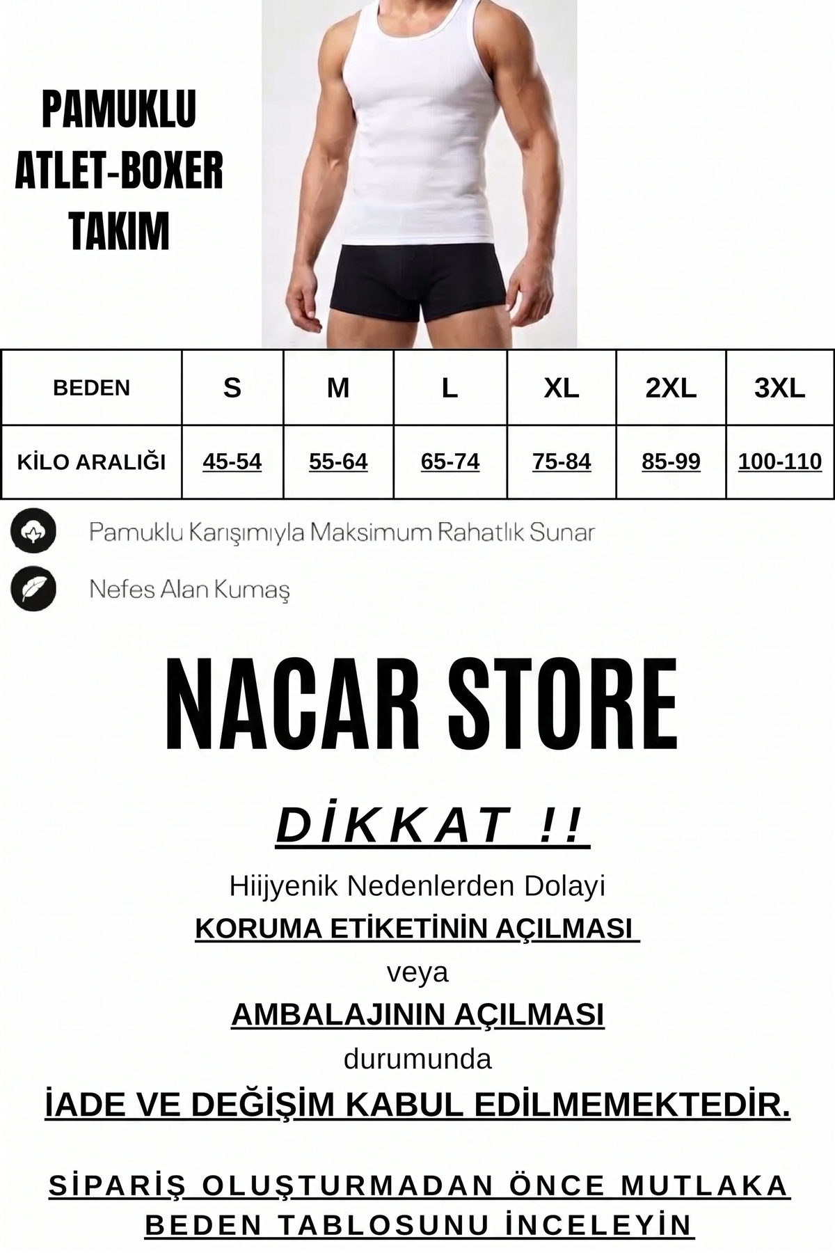 NACAR STORE Erkek 10 Lu Paket 5 Atlet 5 Boxer Esnek Kumaş Avantajlı Çamaşır Seti görsel 3