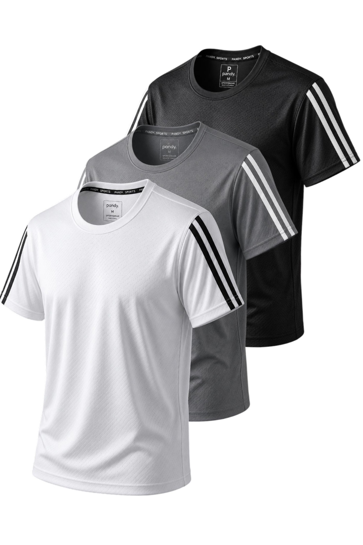 pandy 3-Piece Sleeve Stripe Quick Dry Breathable Fabric Sports T-Shirt