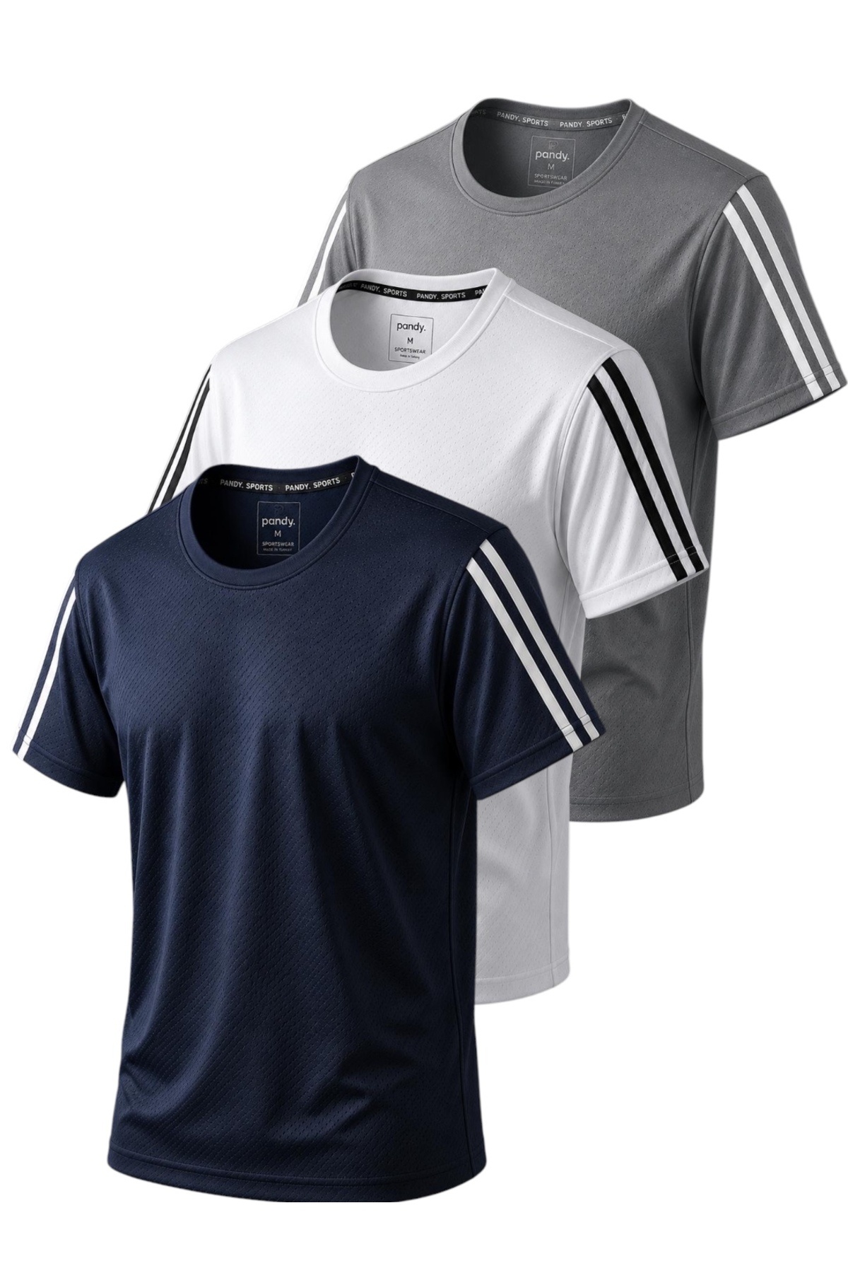 pandy 3'lü Kol Şeritli Hızlı Kuruma Özellikli Nefes Alabilen Kumaş Spor T-shirt