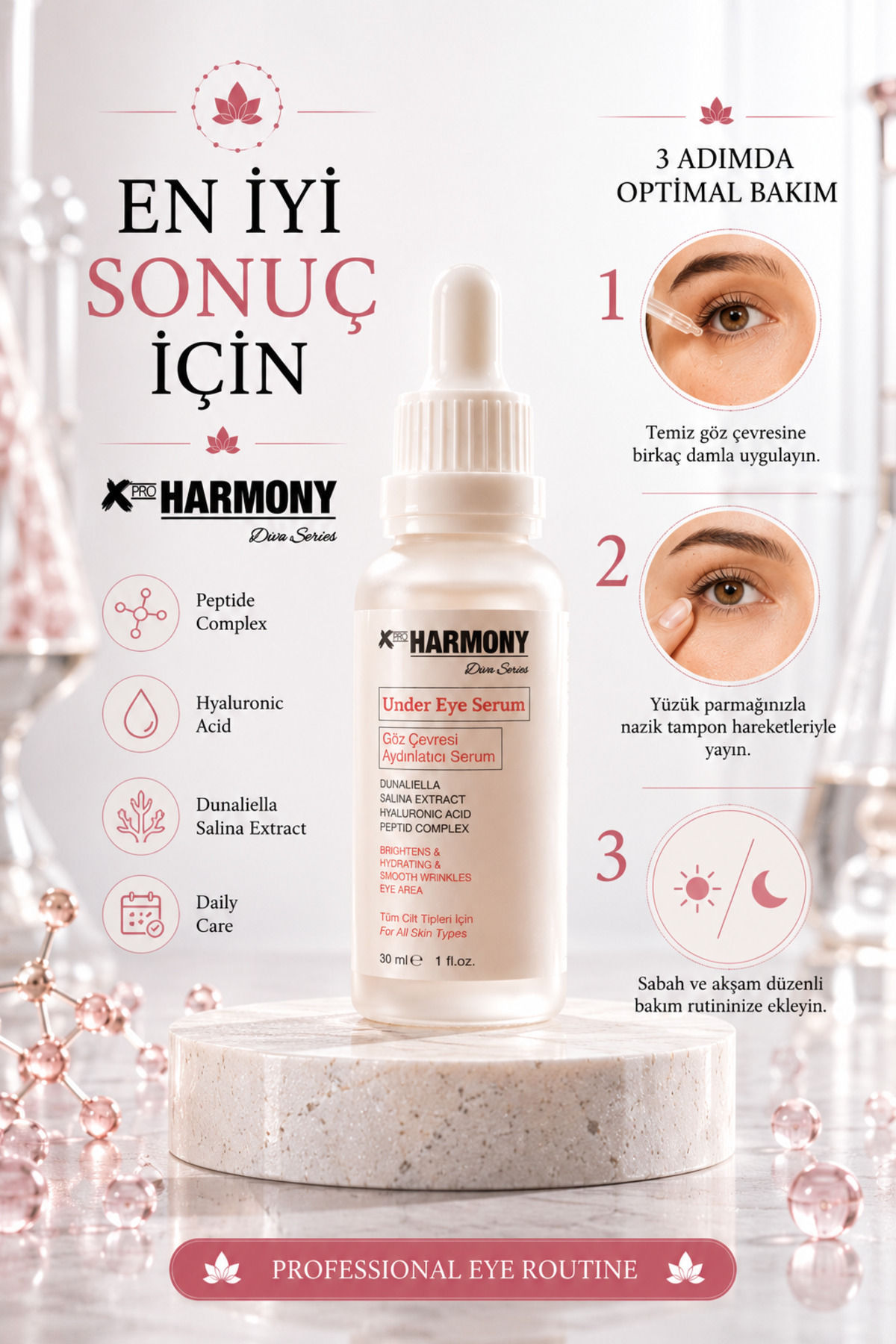Peptide Complex Göz Çevresi Aydınlatıcı Serum 30 ml | Hyaluronik Asit Destekli Yoğun Nem & Canlı Bakış Etkisi — XPH-DS-ES030 — تصویر 7 از 8