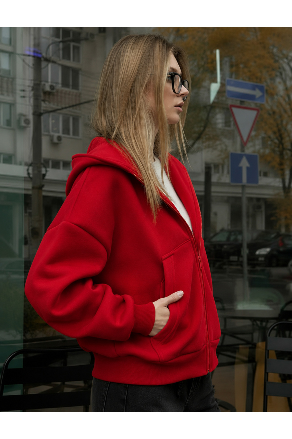 YAKAMEL KADIN OVERSİZE KAPÜŞONLU FERMUARLI HIRKA SWEATSHIRT görsel 2