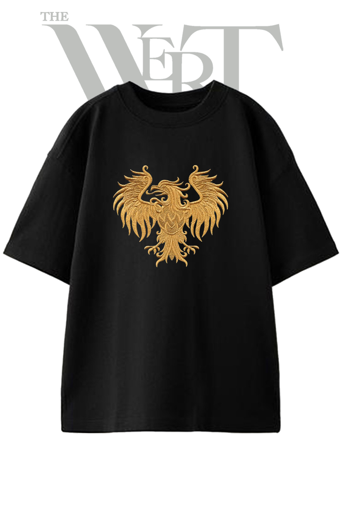 THEWERT Gold Eagle Design Printed Unisex Black Oversize T-Shirt
