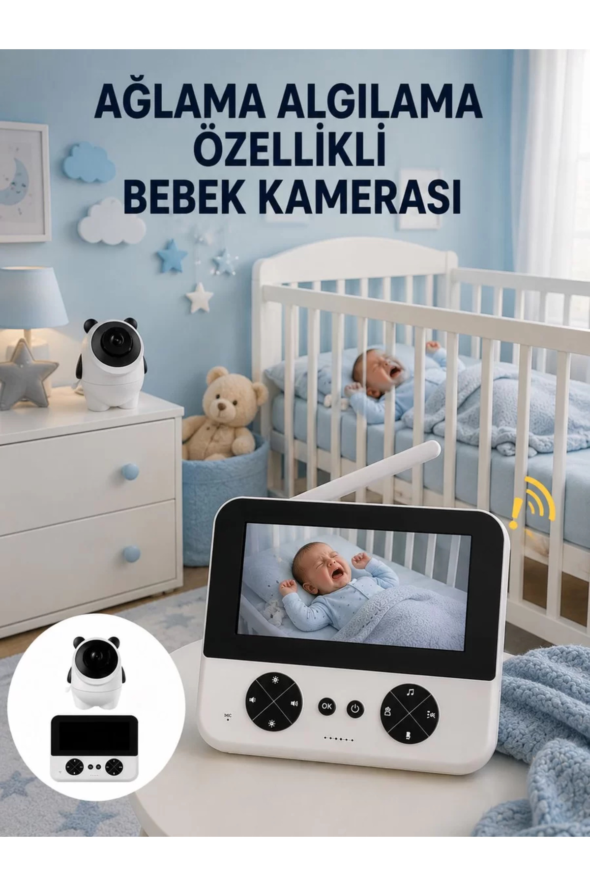 Gece Görüşlü Güvenli Bebek Monitörü 720P HD Görüntü Yeni Nesil
