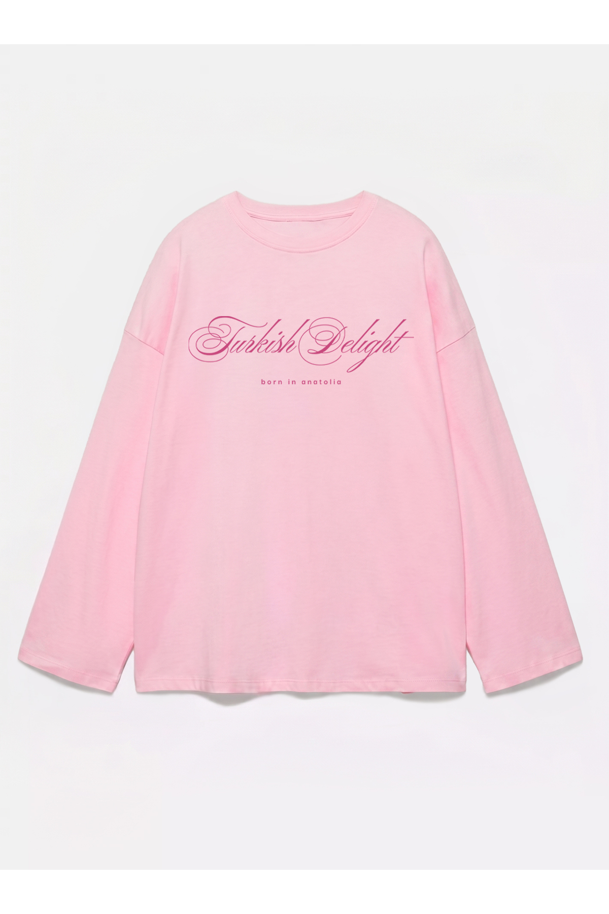 Disante %100 Pamuk Oversize Fit Turkish Delight Baskılı - Bisiklet Yaka Uzun Kollu T-shirt