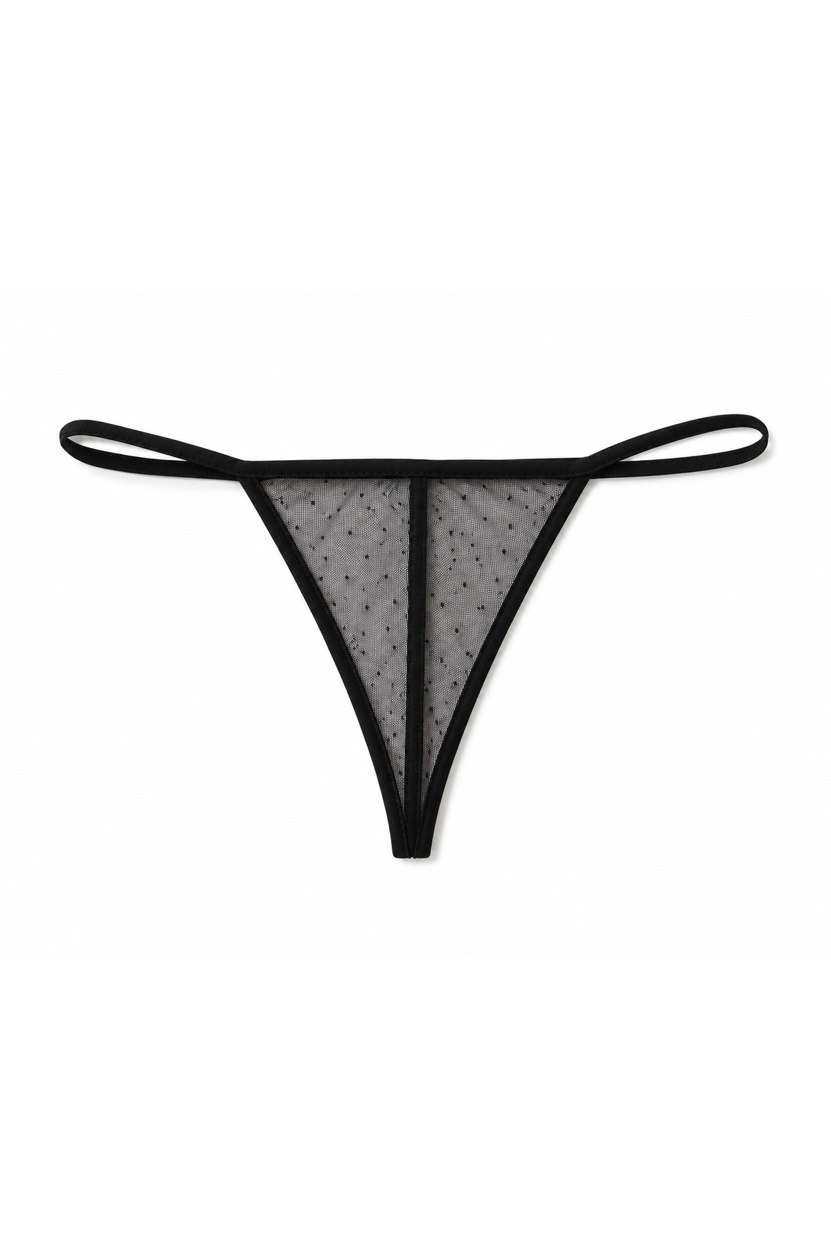 GEMA MODA Transparan Siyah Puantiyeli Tül Babydoll Gecelik ve String Takım görsel 4