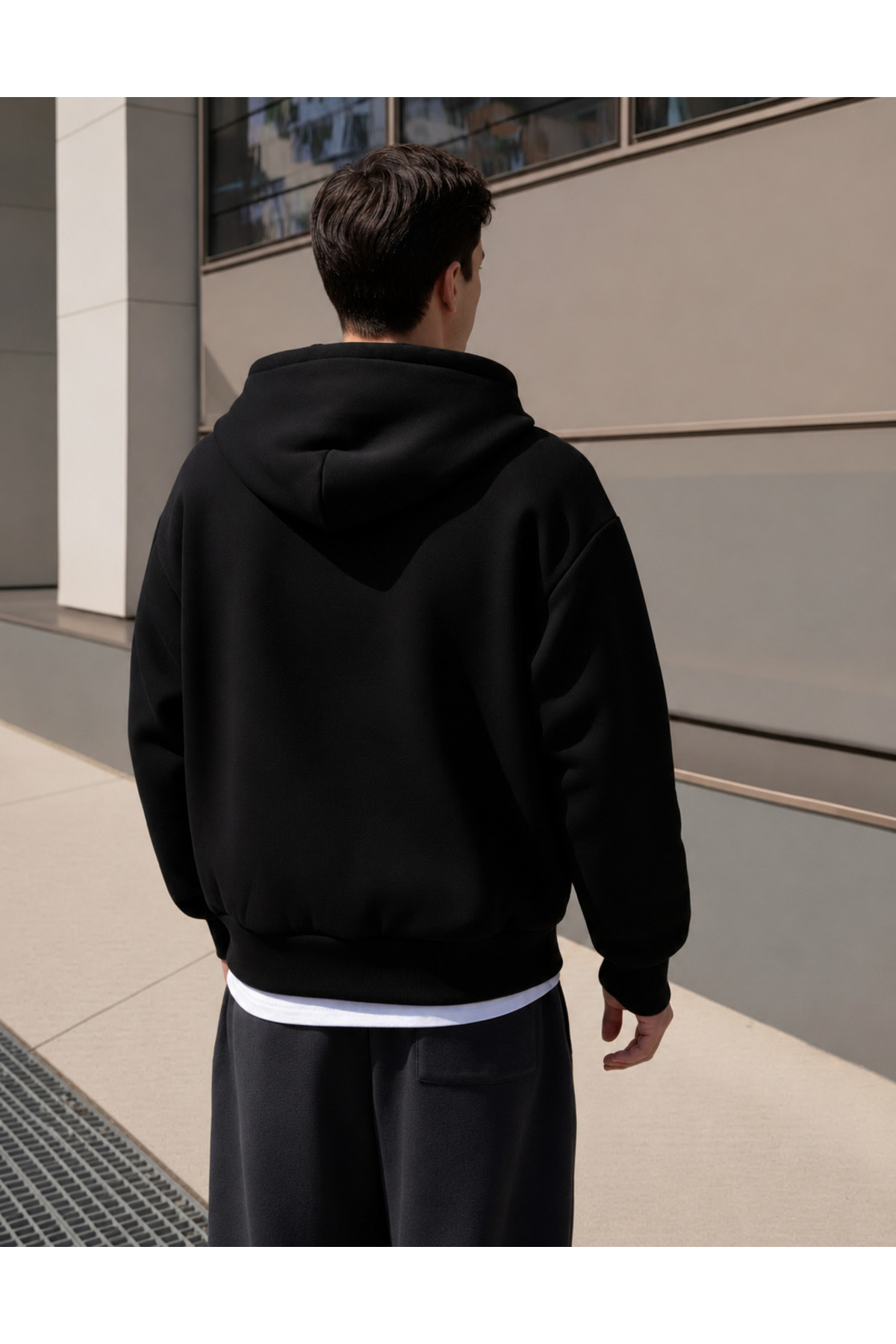 YAKAMEL ERKEK 3 İPLİK FERMUARLI KAPÜŞONLU OVERSİZE RAHAT SWEATSHIRT HIRKA görsel 3