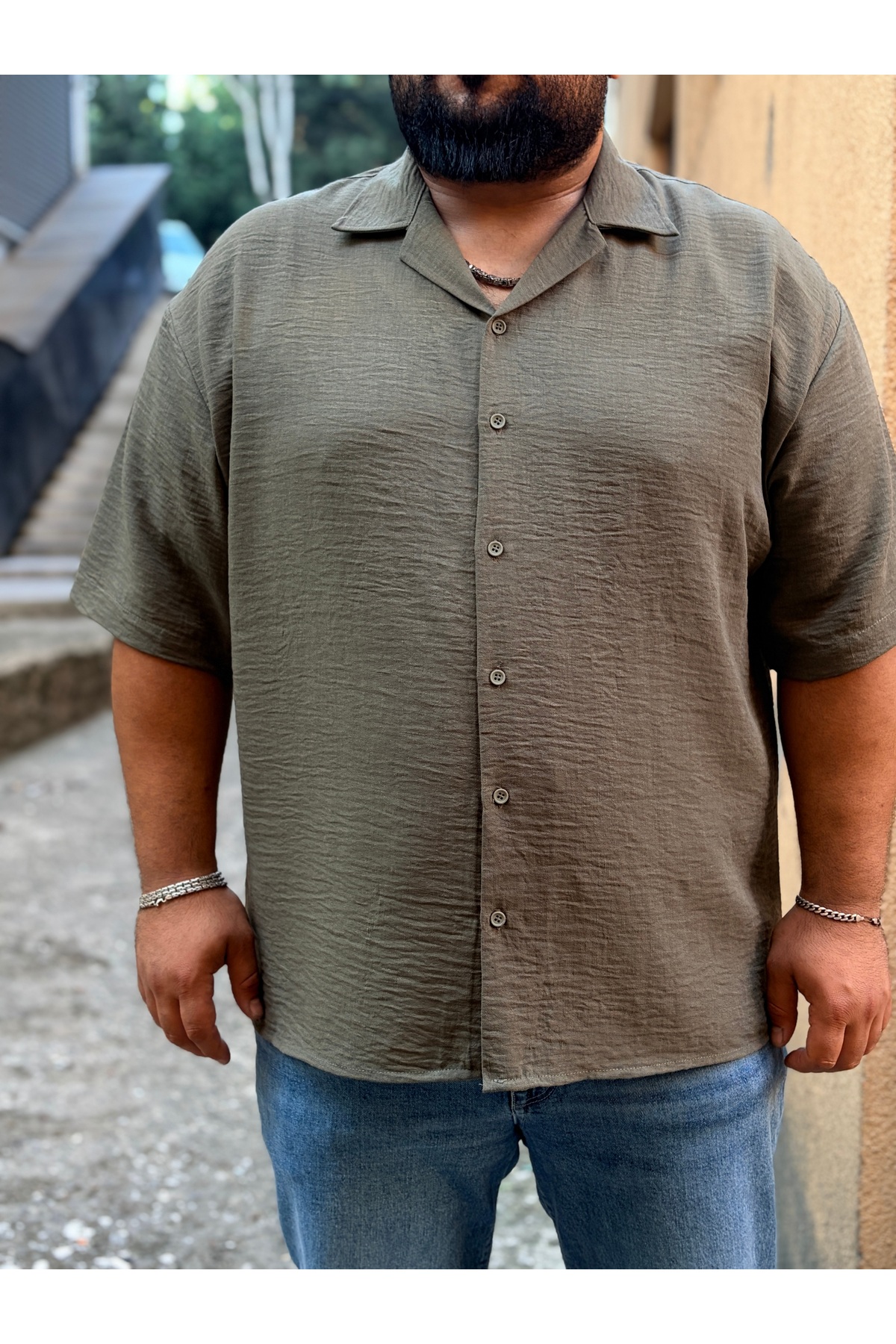 MİRMARONİ Erkek Oversize Büyük Beden Yazlık Kısa Kollu Gömlek görsel 2