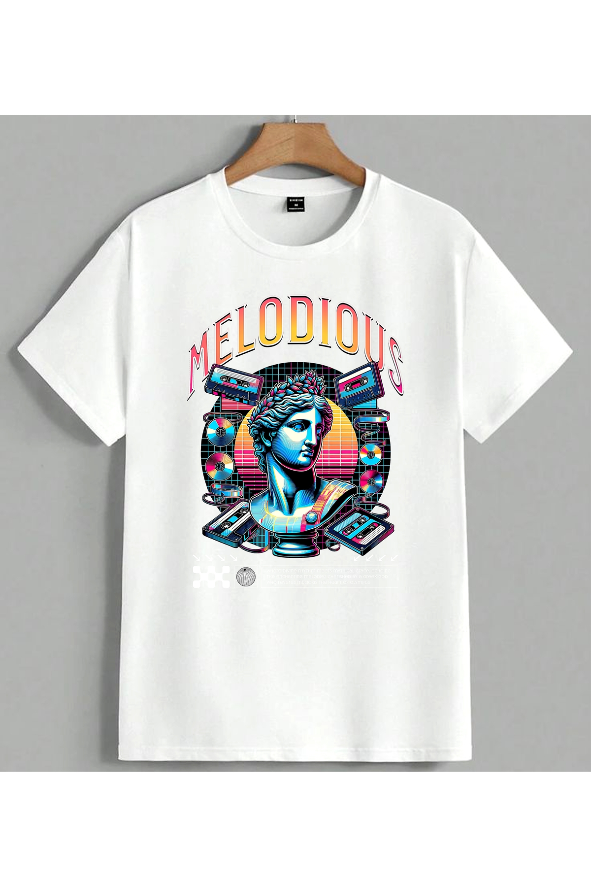 ELFERA Melodic Retro Synthwave Art Printed Unisex Oversize T-Shirt White