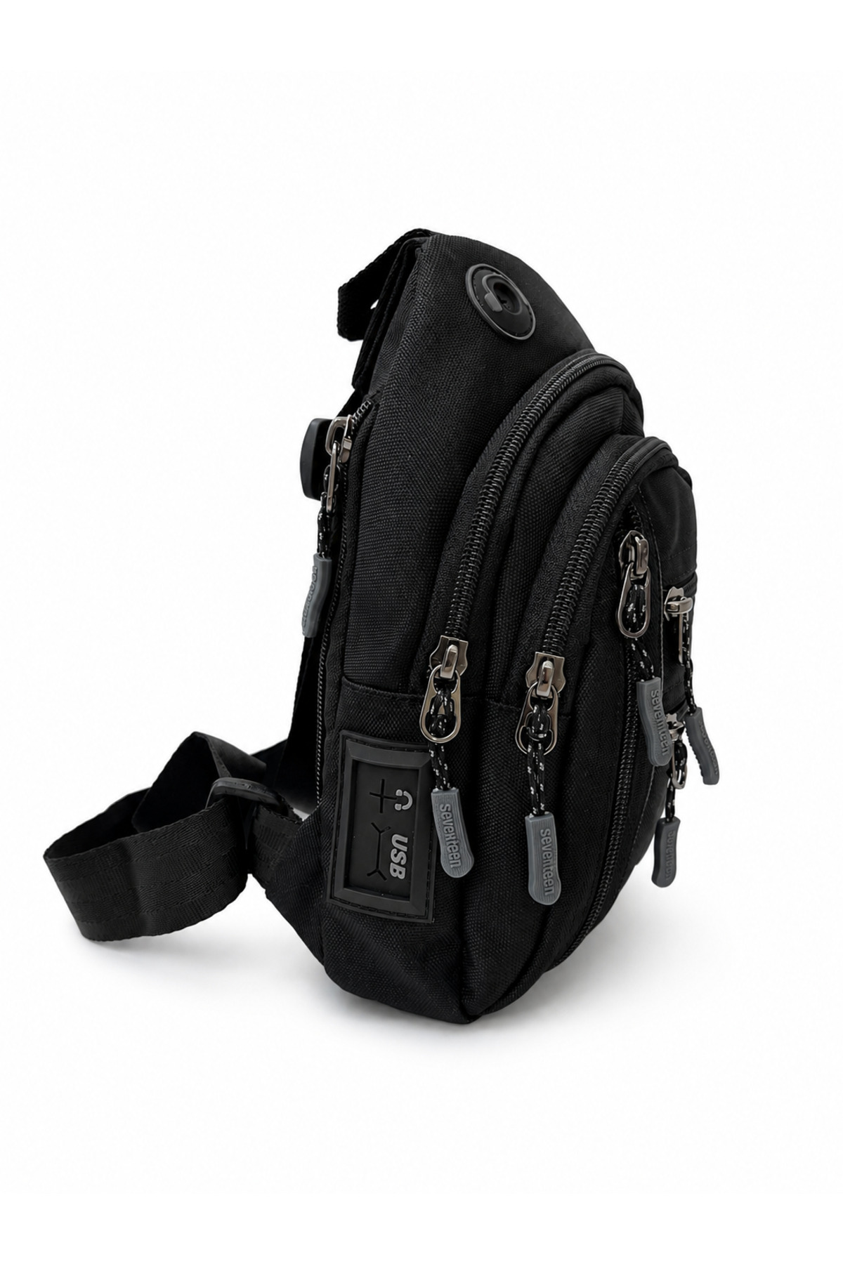 Sanmorris SEVENTEEN Unisex Küçük Boy Çok Gözlü Çapraz Askılı Body Bag SİYAH-GRİ görsel 3