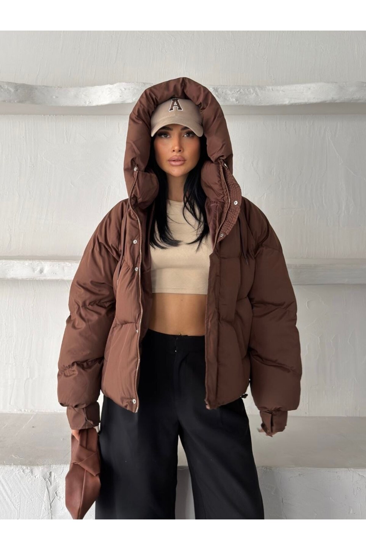DENİKK Trend Kapşonlu Lastikli Puffer Şişme Mont görsel 2