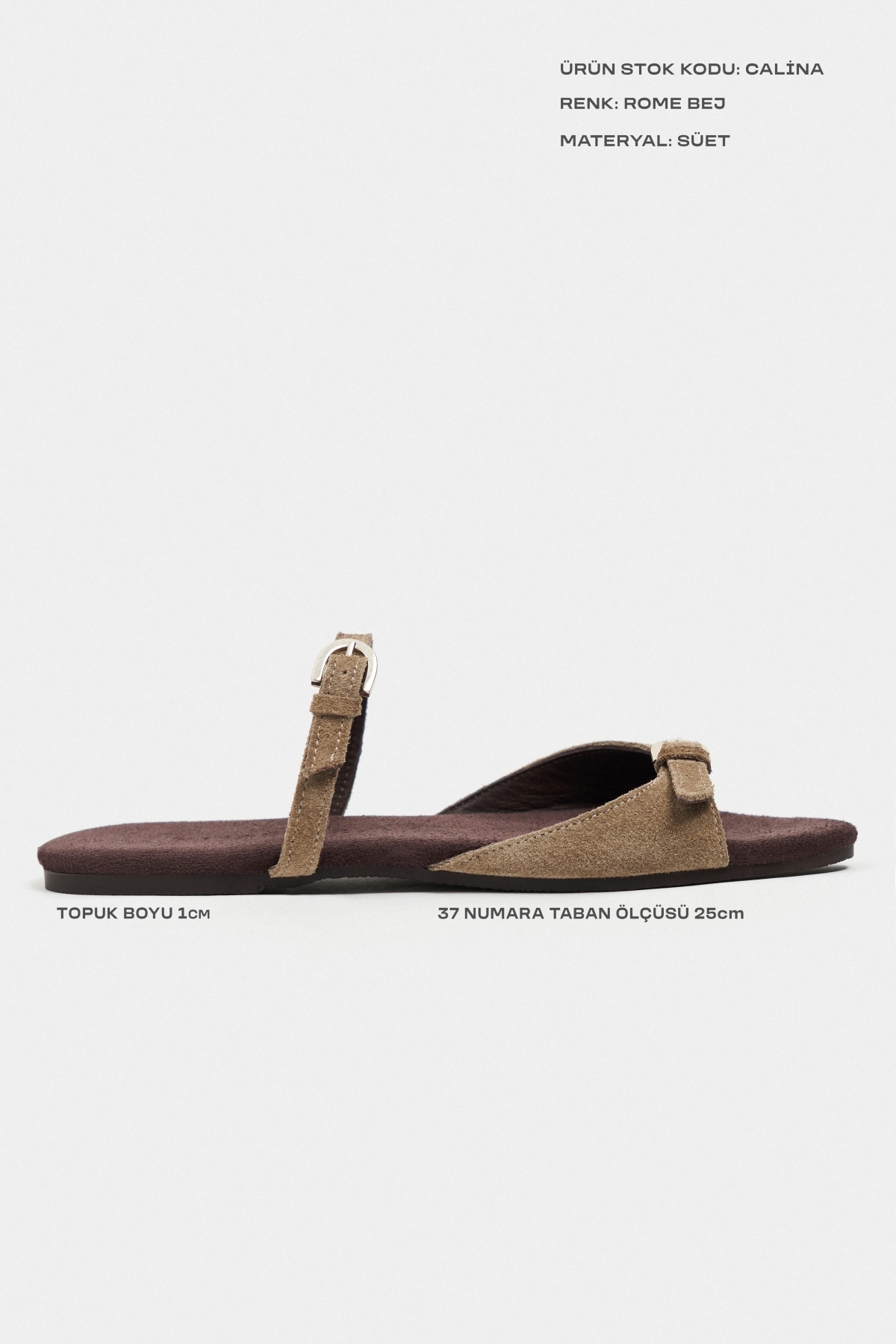 NİŞANTAŞI SHOES Calina Rome Bej Süet Çift Tokalı Düz Taban Kadın Terlik görsel 2