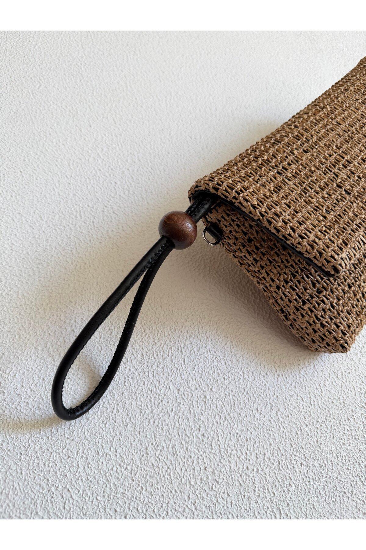 Mia Collection Sade Model Clutch Çanta , Portföy Çanta , El Çantası Hasır Cam Kırığı Siyah görsel 4