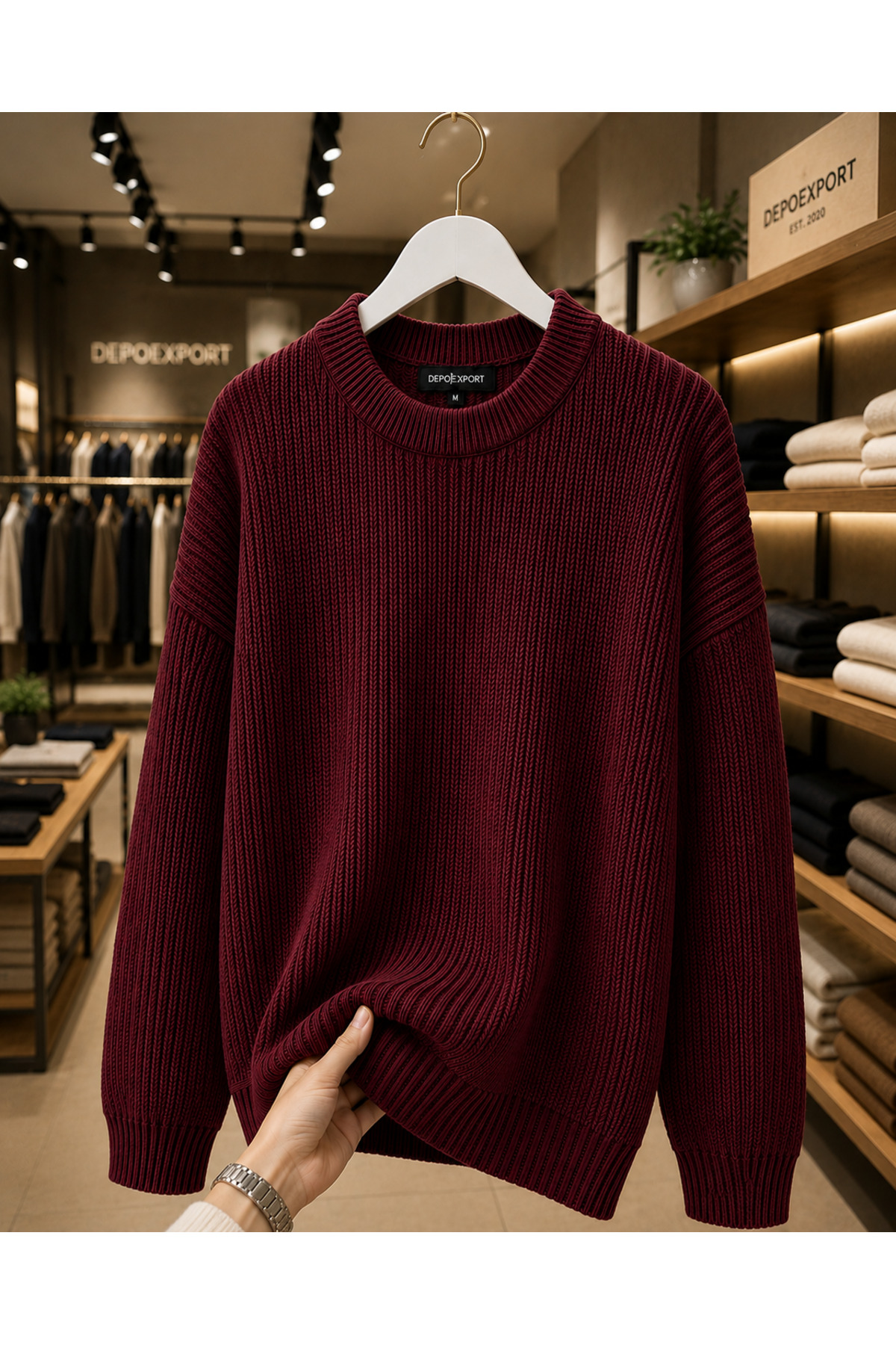 DepoExport Erkek Premium Oversize Yumuşak Bisiklet Yaka Triko Kazak