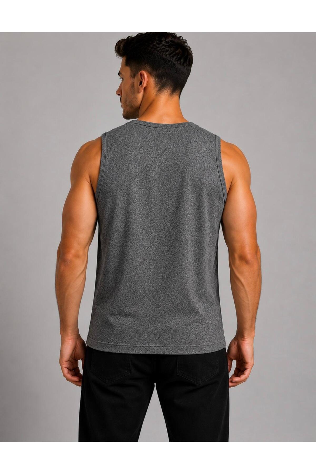 AXXEL Erkek Koyu Gri Melanj Askılı Atlet T-shirt-d235 görsel 3