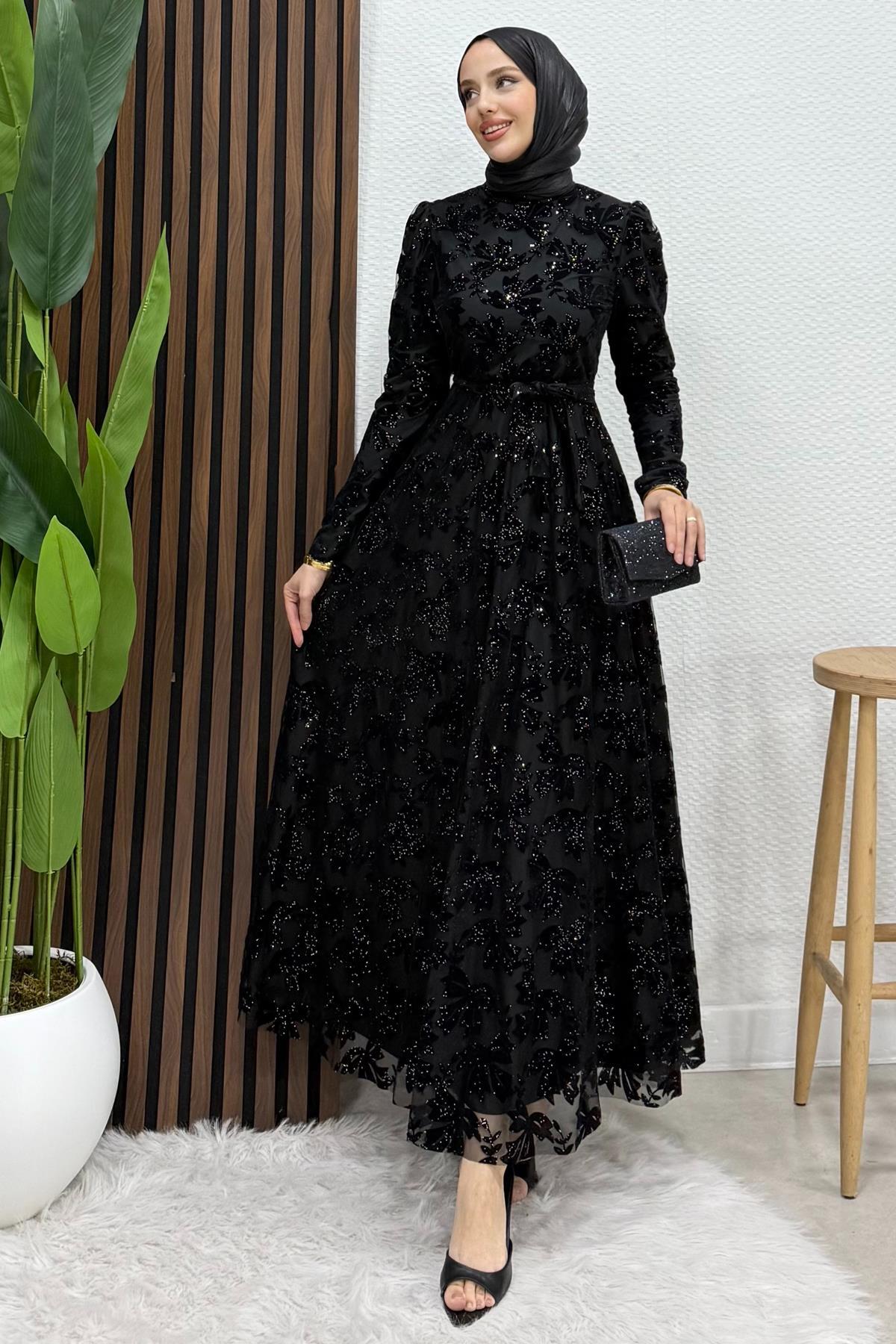 Lamia Giyim Anastasia Tül Abiye Siyah görsel 4