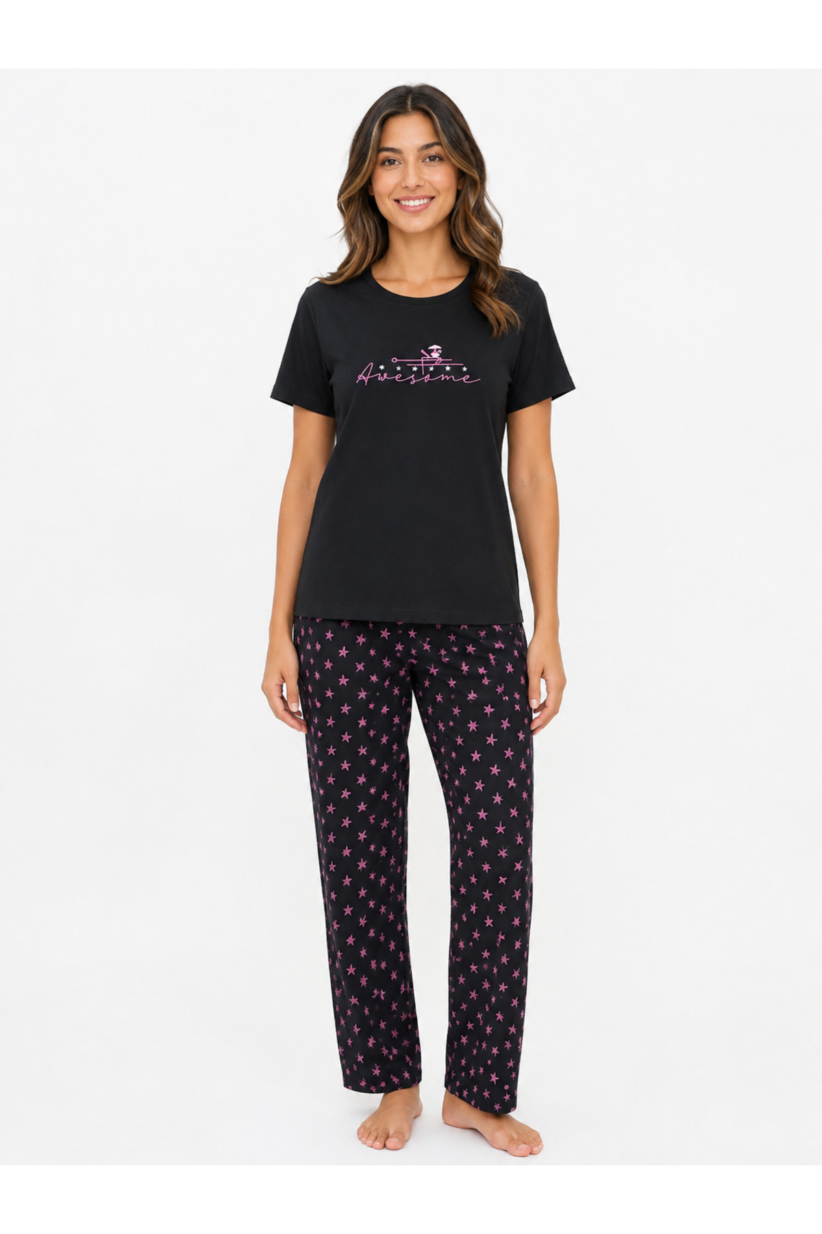 Generic Brands Women's Summer Short Sleeve Awesome Black Pajama Set
