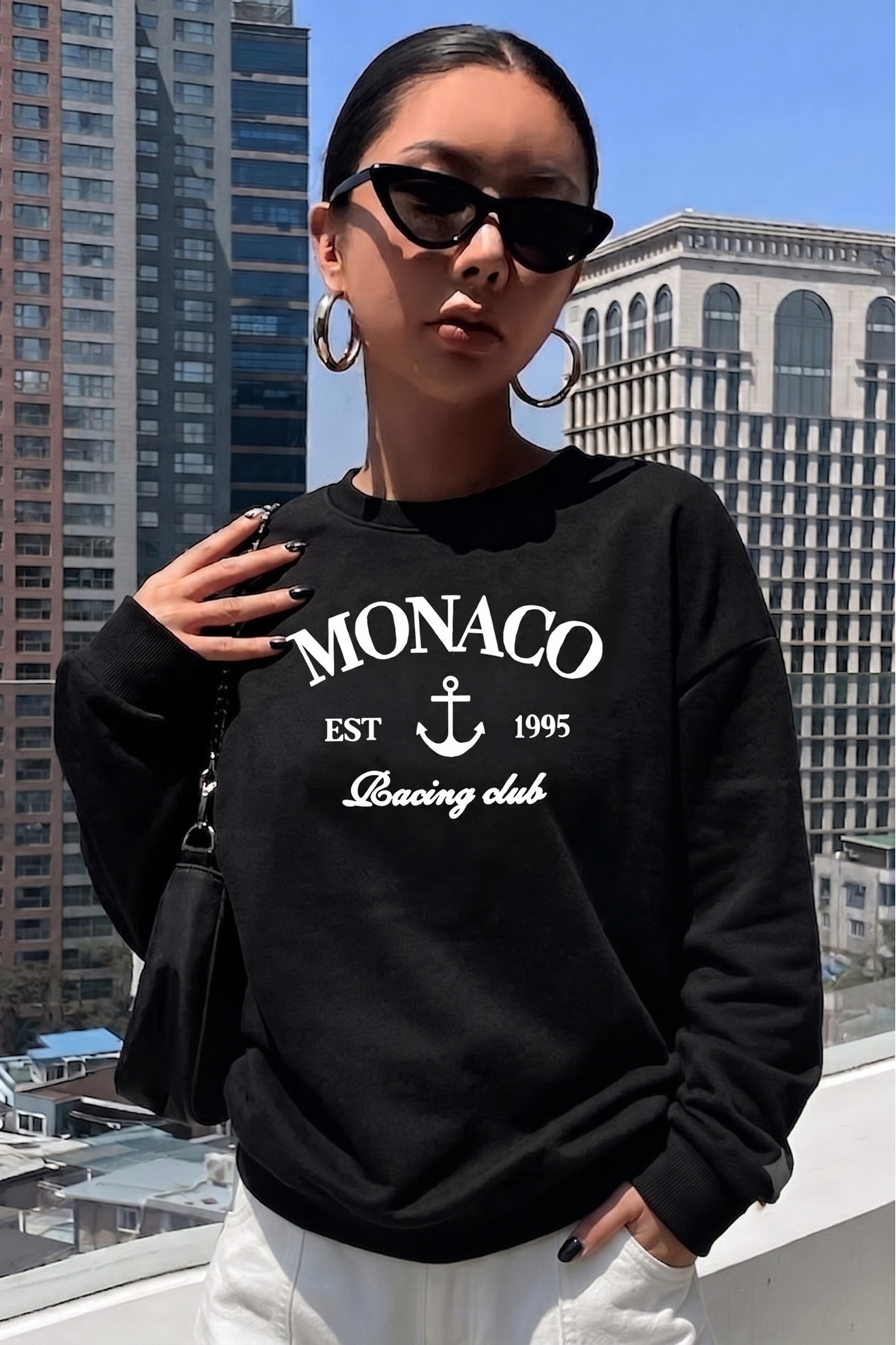 trendypassion Unisex Monaco Printed Crew Neck Sweatshirt