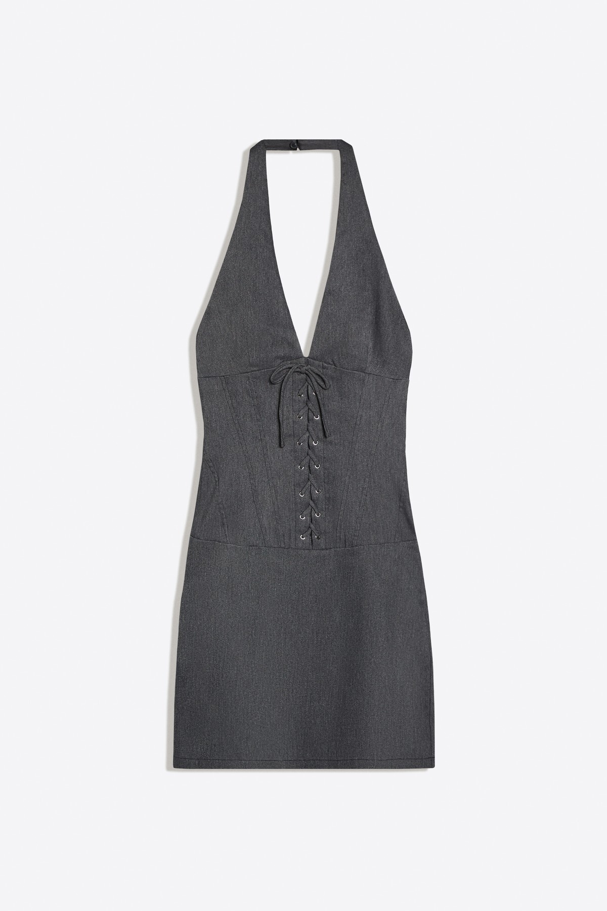 Bershka Halter yaka, fitilli kumaş, korse görünümlü, bağlamalı mini elbise görsel 2