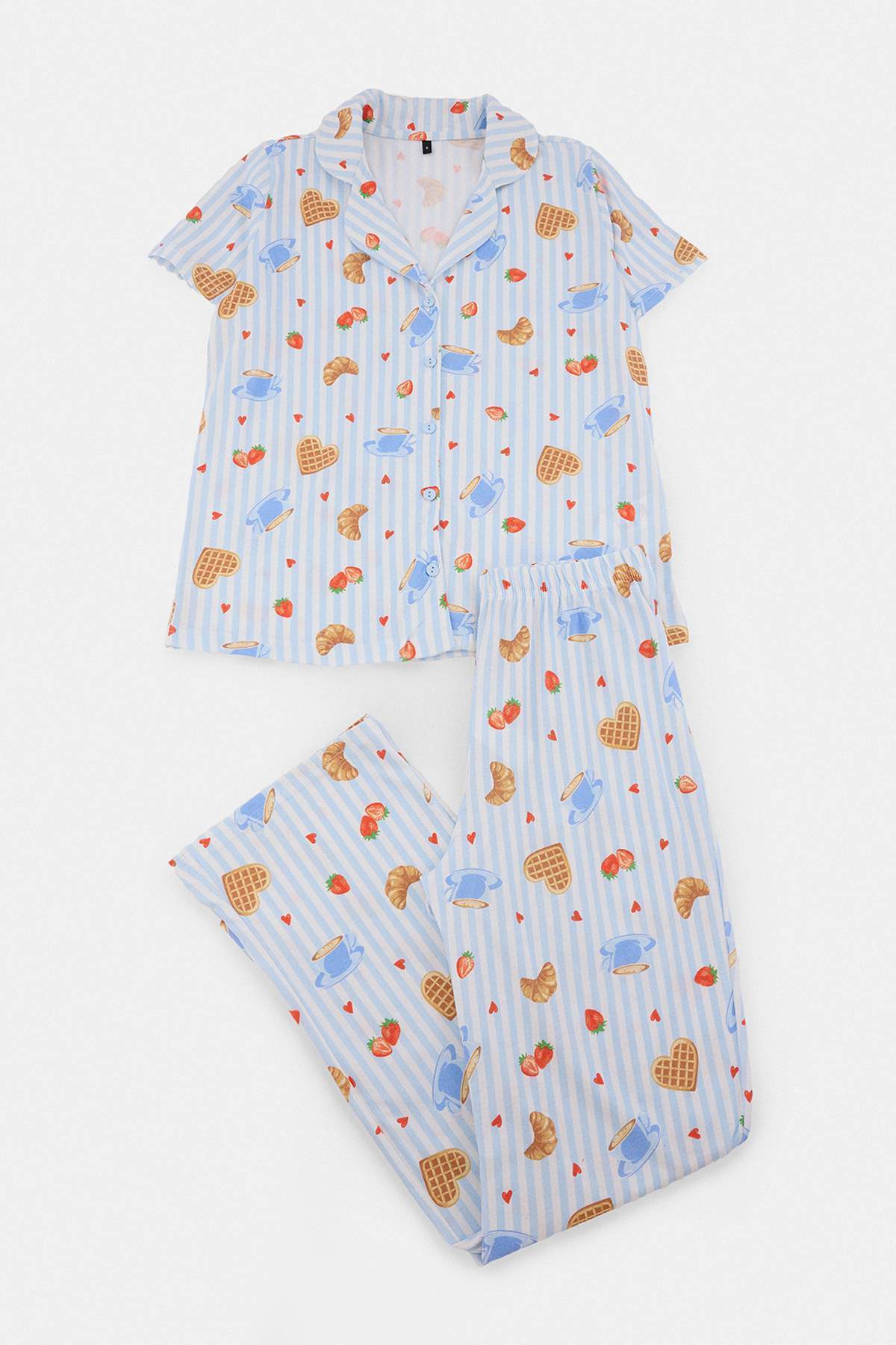 Trendyolmilla Mavi %100 Pamuk Baskılı Örme Pijama Takımı THMSS26PT00008