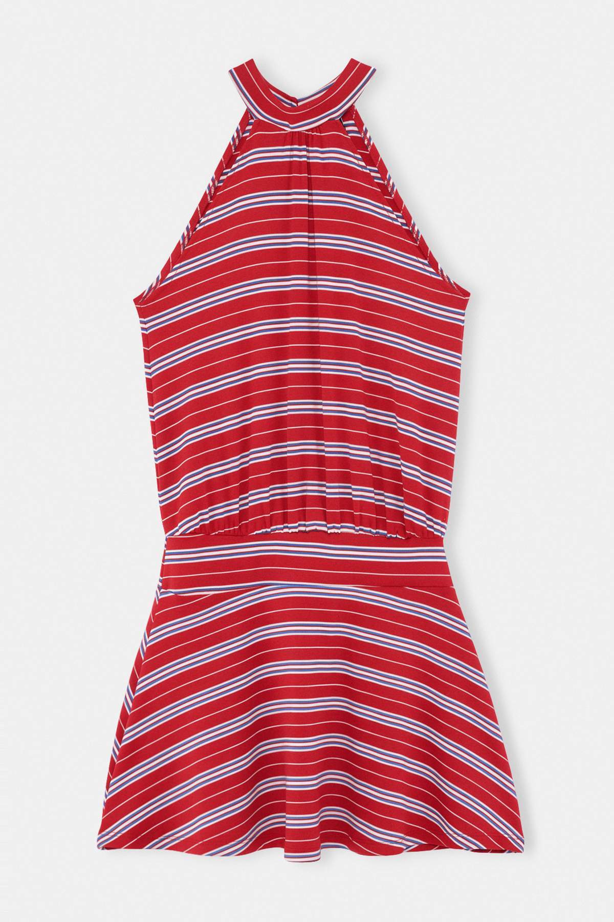 Trendyolmilla Kırmızı Çizgili Skater Halter Yaka Kolsuz Mini Yumuşak Örme Elbise TWOSS26EL00254