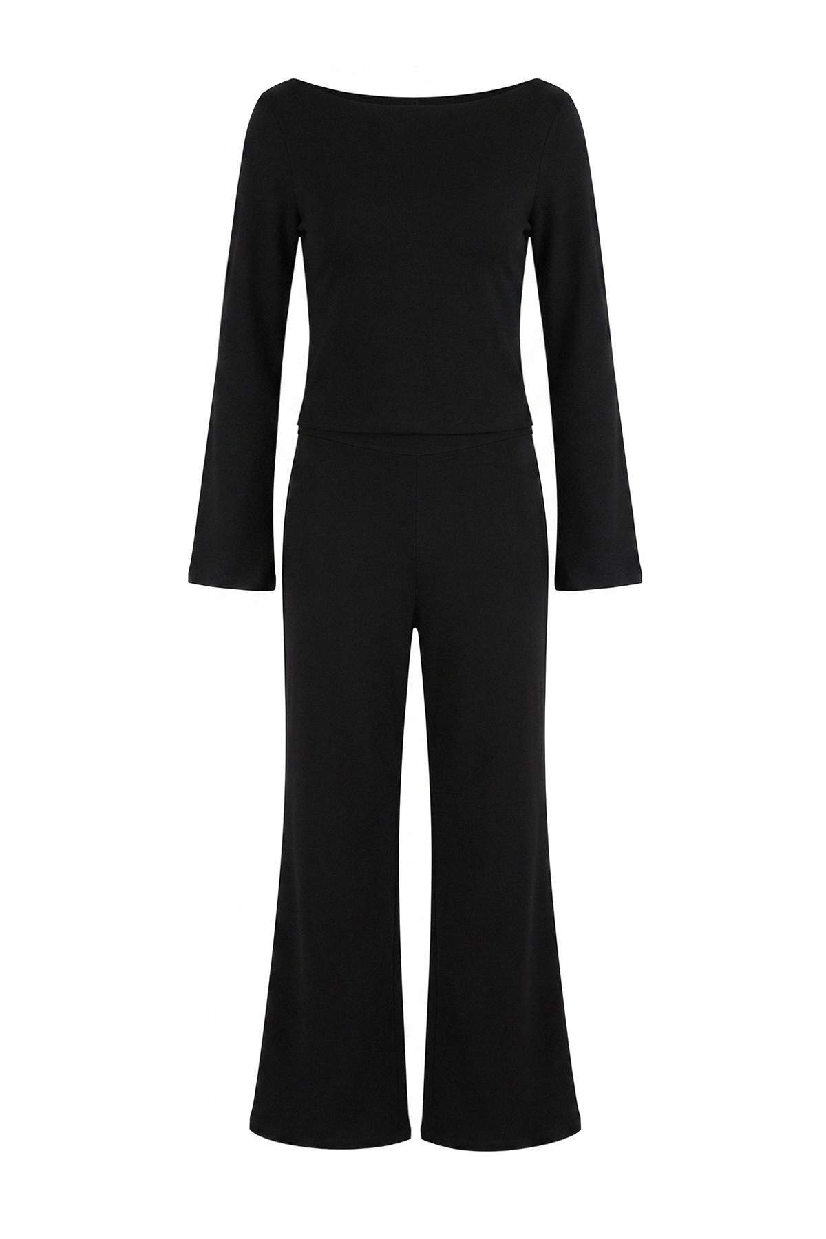 Trendyolmilla Siyah Düz Fitted Standart Kol Uzun Uzun Ribana Örme Alt - Üst Takım TWOAW27AU00041