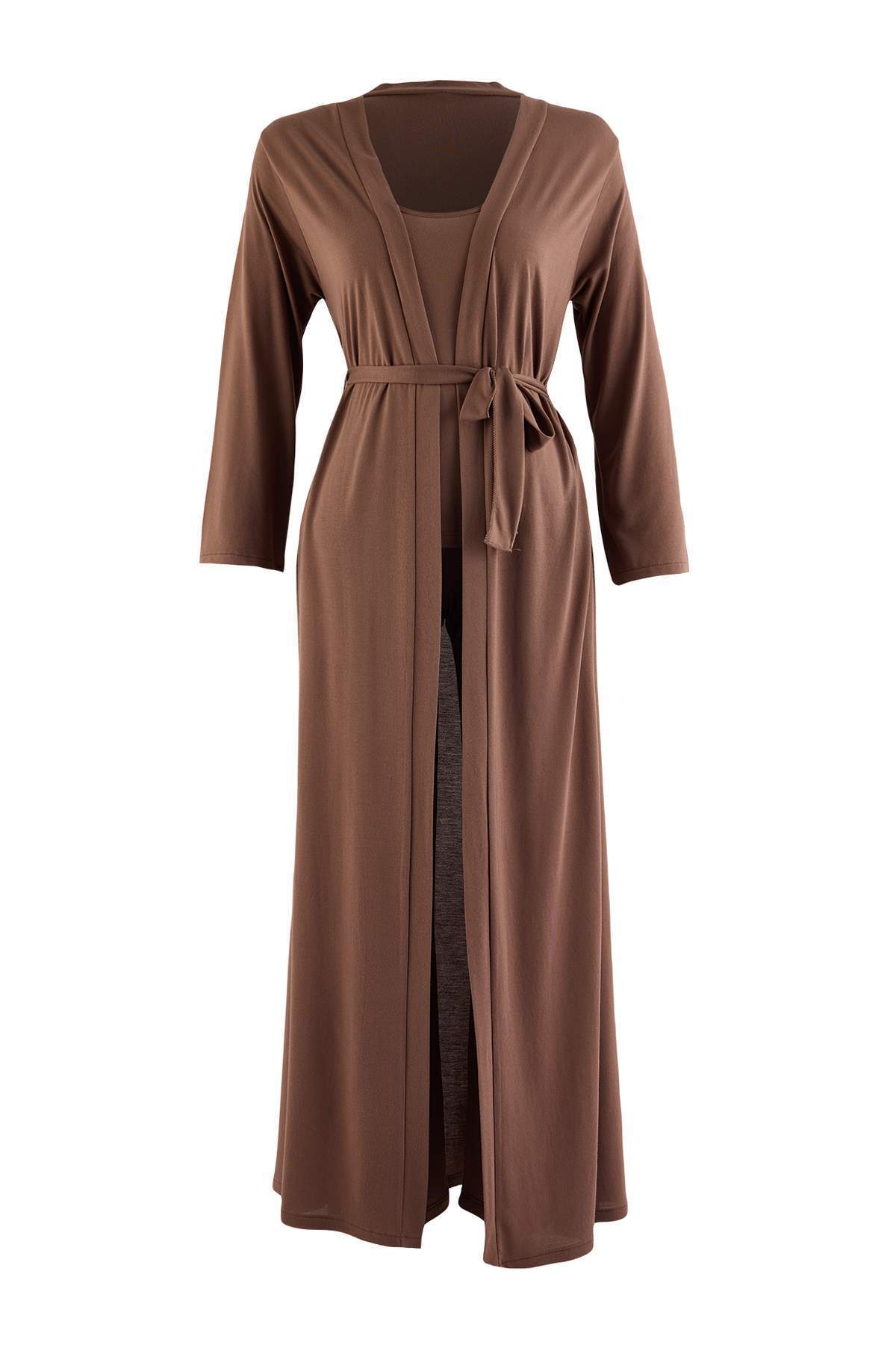 Trendyolmilla Kahverengi Düz Viskon Süprem Örme Pijama Takımı THMAW27PT00005