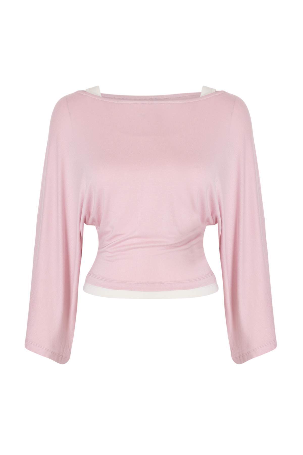Trendyolmilla Açık Pembe 2'li Regular/Normal Kalıp Asimetrik Yaka Düşük Kol Transparan Örme Bluz TWOAW27BZ00126
