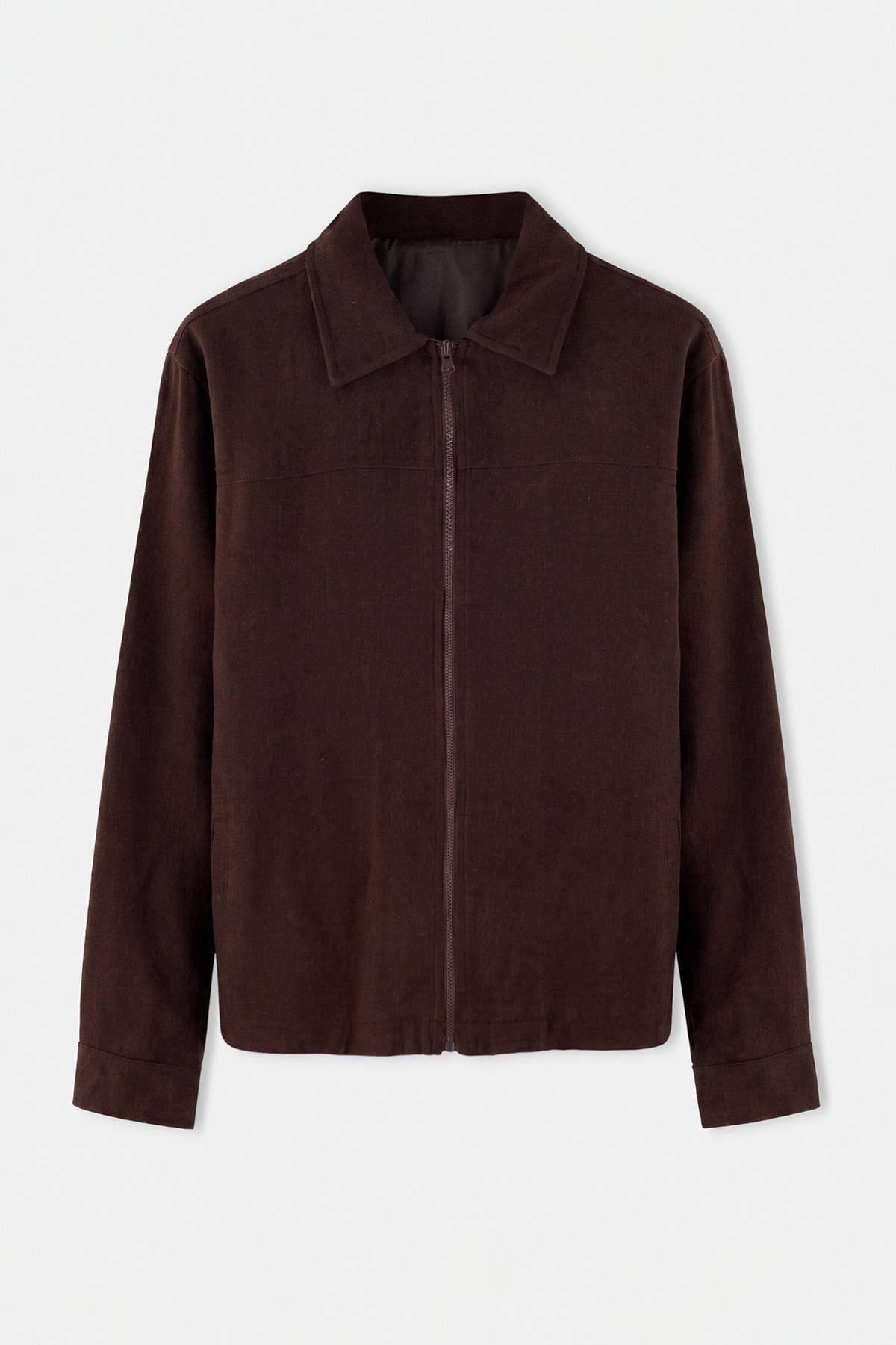 Trendyolmilla Man Kahverengi Regular/Normal Kesim Polo Yaka Fermuarlı Mevsimlik Ceket TMNAW27CE00001