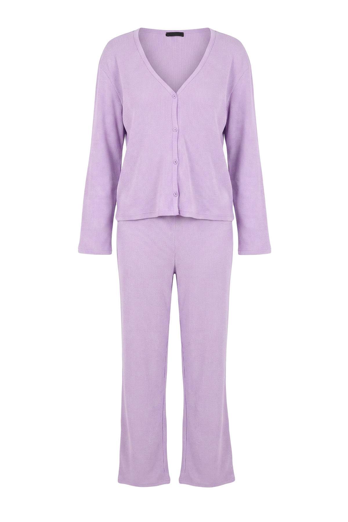 Trendyolmilla Lila Düz Kaşkorse Örme Pijama Takımı THMAW25PT00074