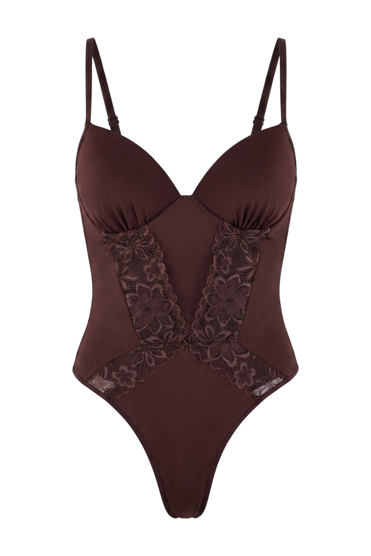 Trendyolmilla Kahverengi Dantel Fitted Düz Body THMAW27BD00012