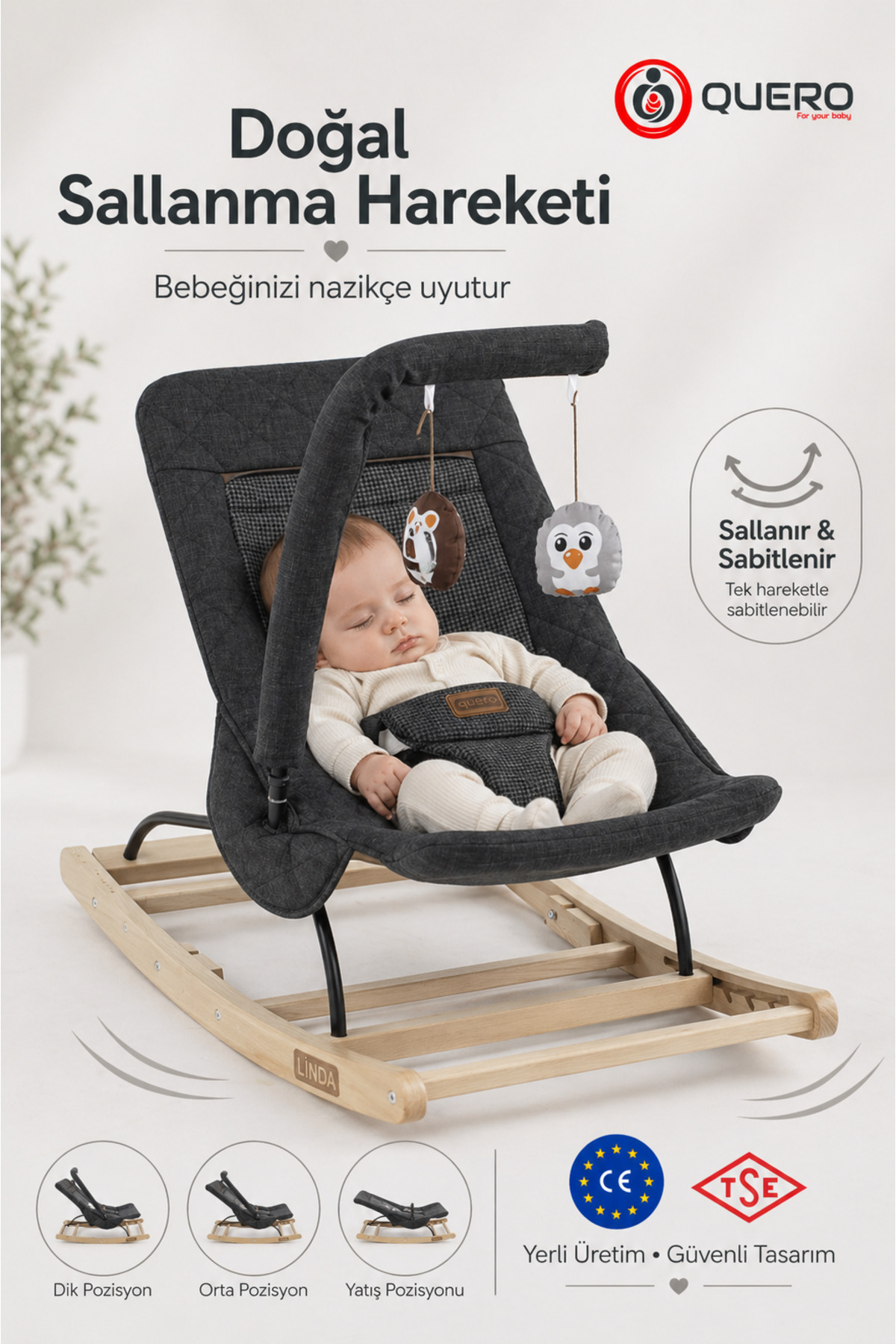 Linda Wooden Infant Carrier, Stepped, Swinging, Fixable, With Toy, Infant Carrier Stroller, Main Series