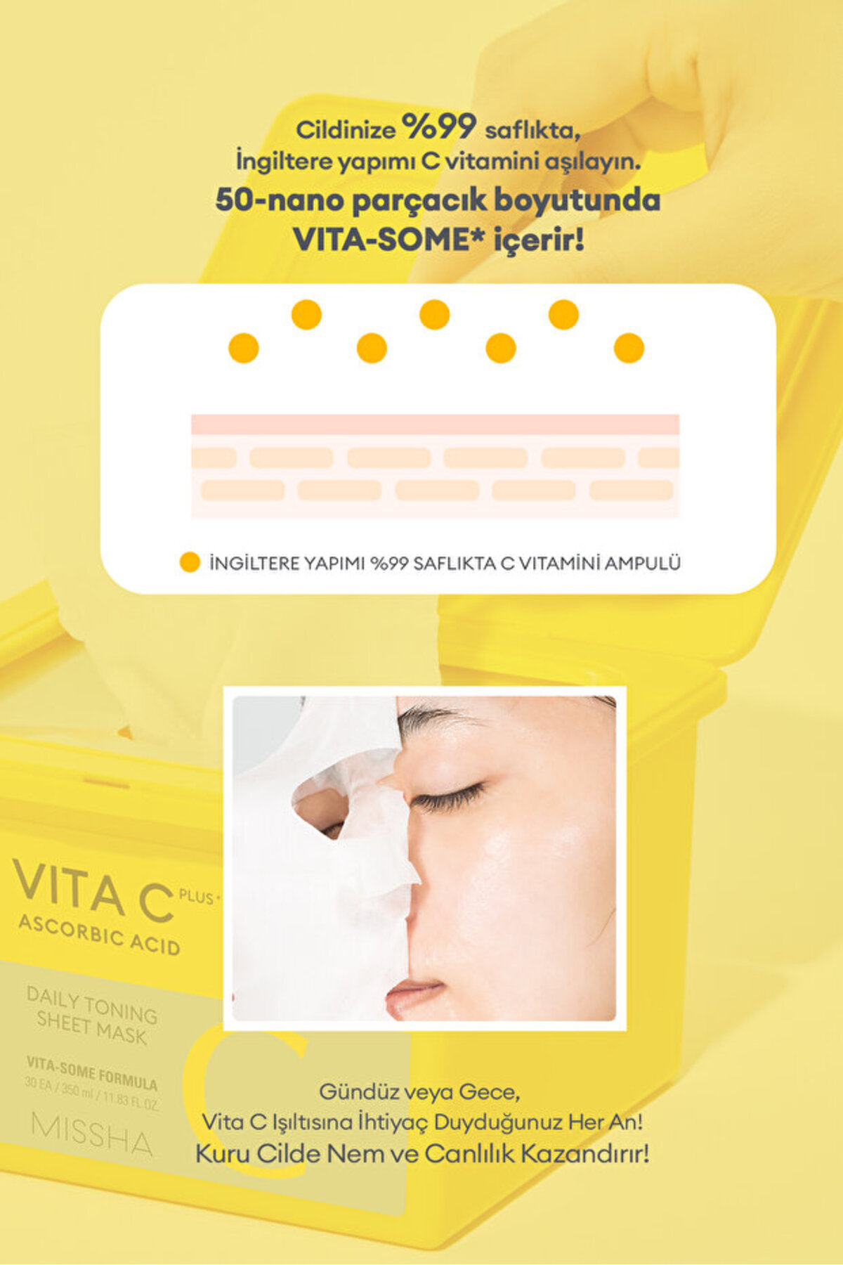 Leke Karşıtı C Vitamini İçerikli Günlük Yaprak Maske Vita C Plus Daily Toning Sheet Mask 30 Adet — 7052 — تصویر 4 از 6