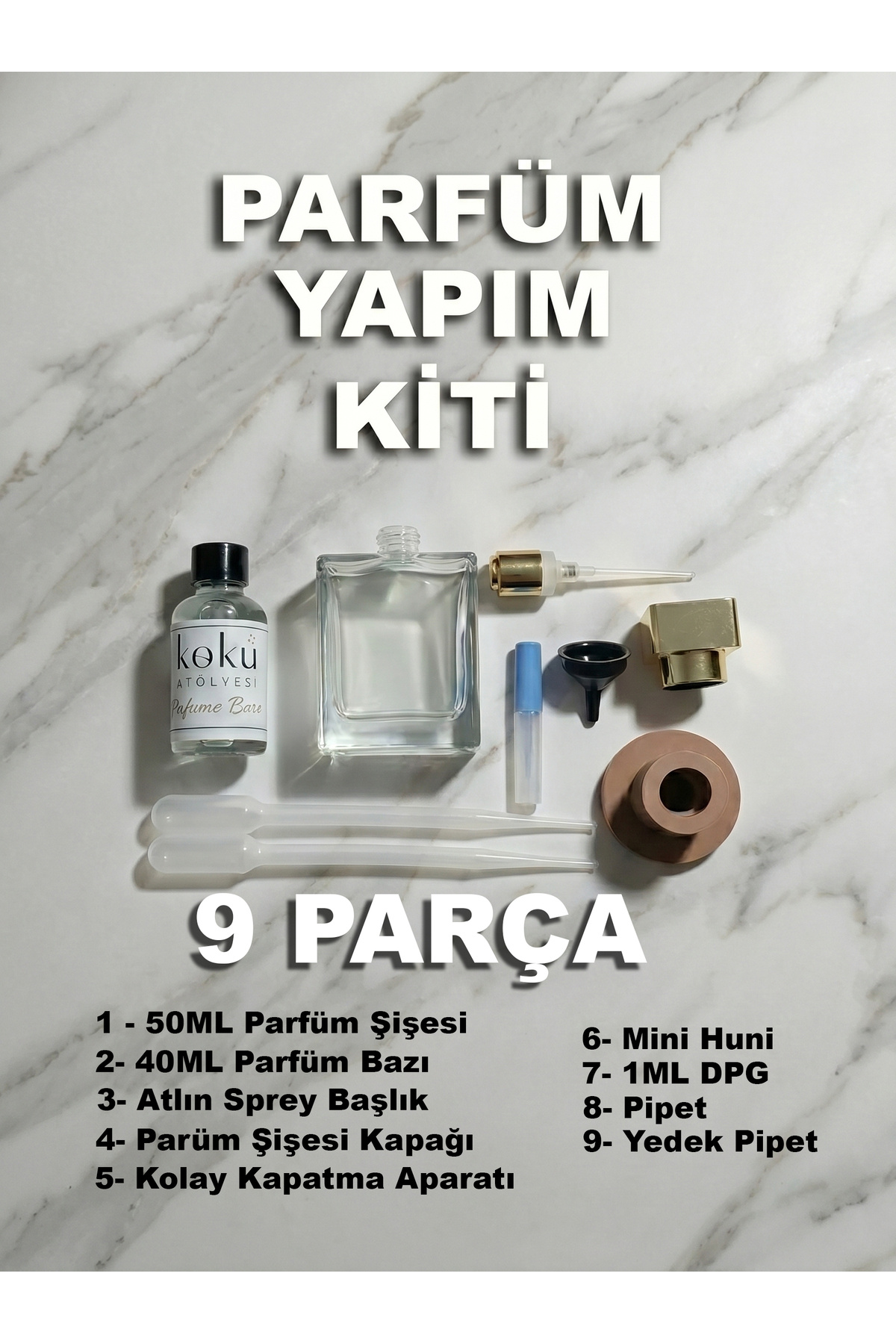 Evde Parfüm Yapım Seti – 50 ml Şişe + 40 ml Parfüm Bazı + DPG Dahil Ekonomik Kit