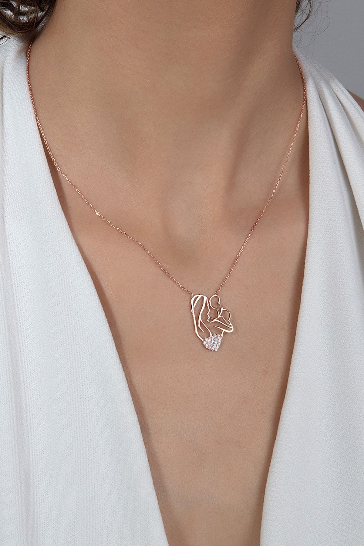 Else Silver Işıklı Kutuda Anne Bebek 925 Ayar Gümüş Kolye görsel 3