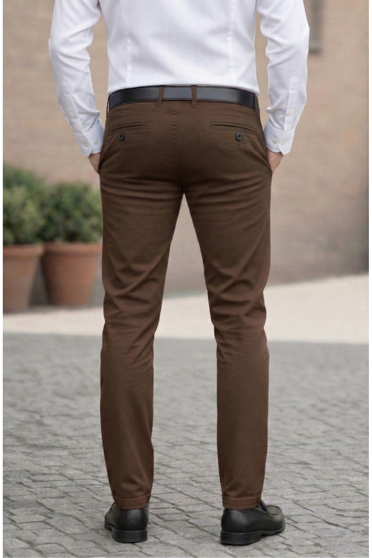 TheSeason Erkek Kahverengi Gabardin Pamuklu Slim Fit Esnek Ofis Stili Chino Pantolon görsel 3