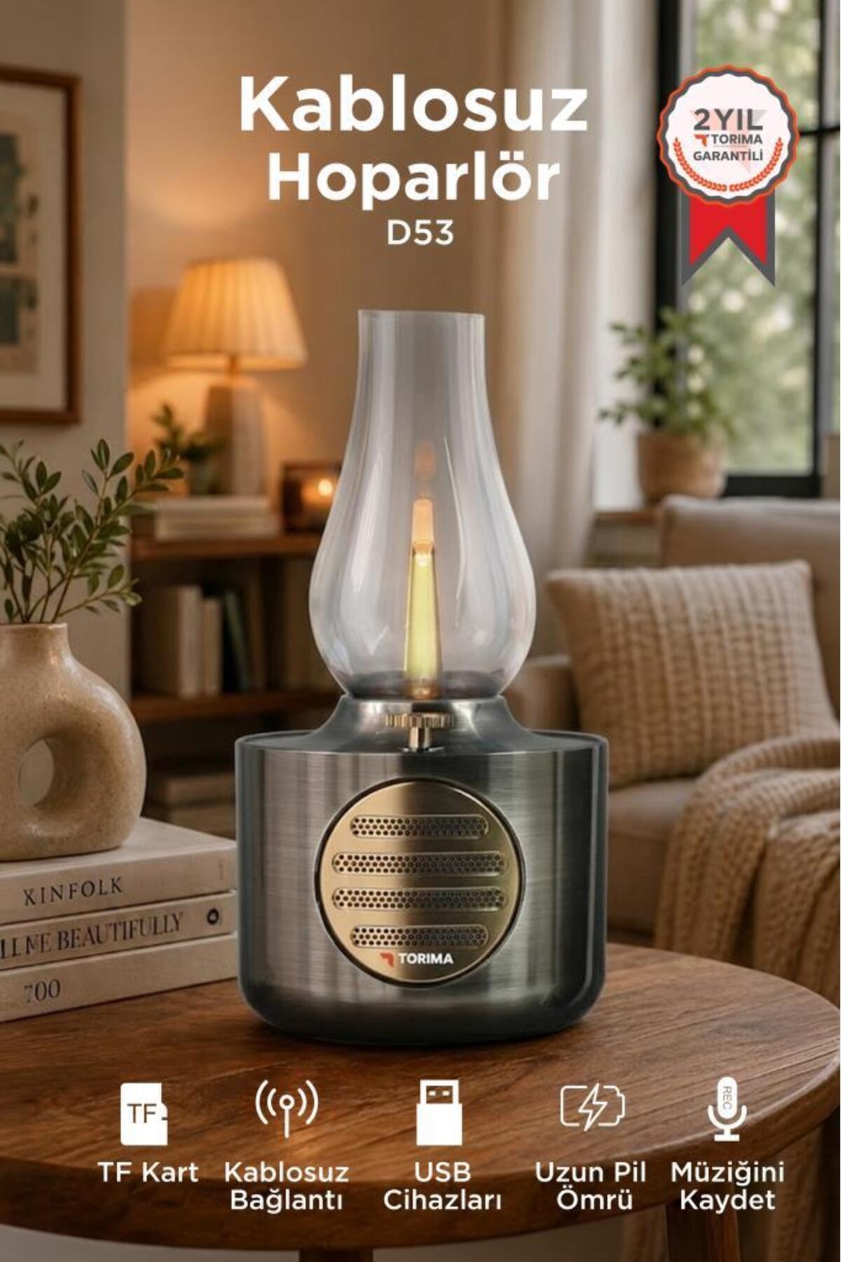 Torima Bluetooth Hoparlör Vintage Gaz Lambası Işıklı Şarjlı