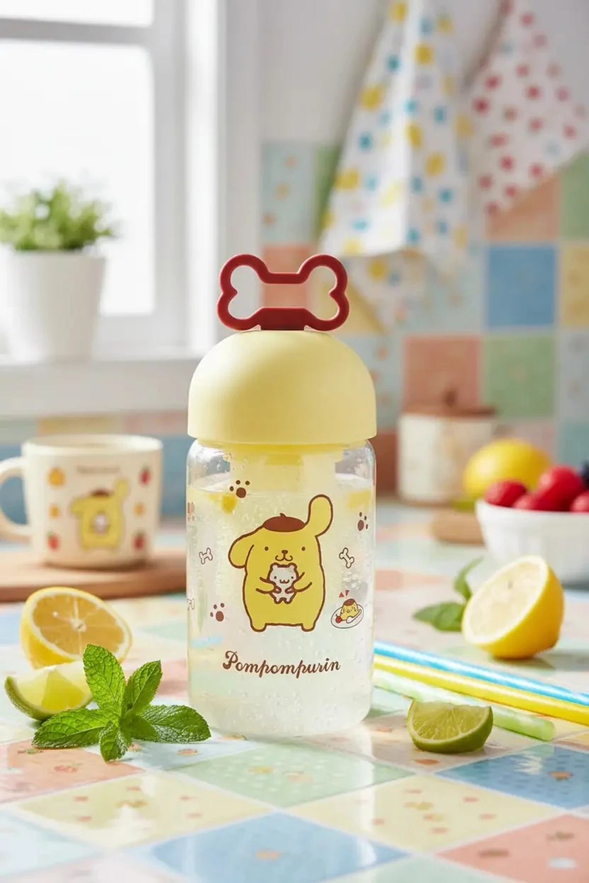 Miniso Sanrio Lisanslı Pompompurin Süzgeçli Borosilikat Cam Şişe