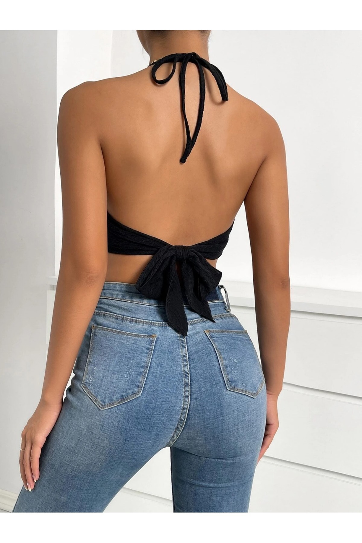 BELLA NOTTE  Kadın Siyah Püsküllü Crop Bluz - Görsel 4