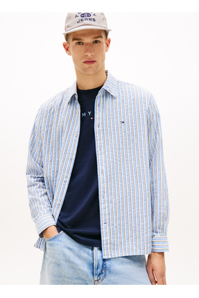 Tommy Jeans Mavi Erkek Regular Fit Çizgili Gömlek DM0DM22785C38 Mavi Gömlek