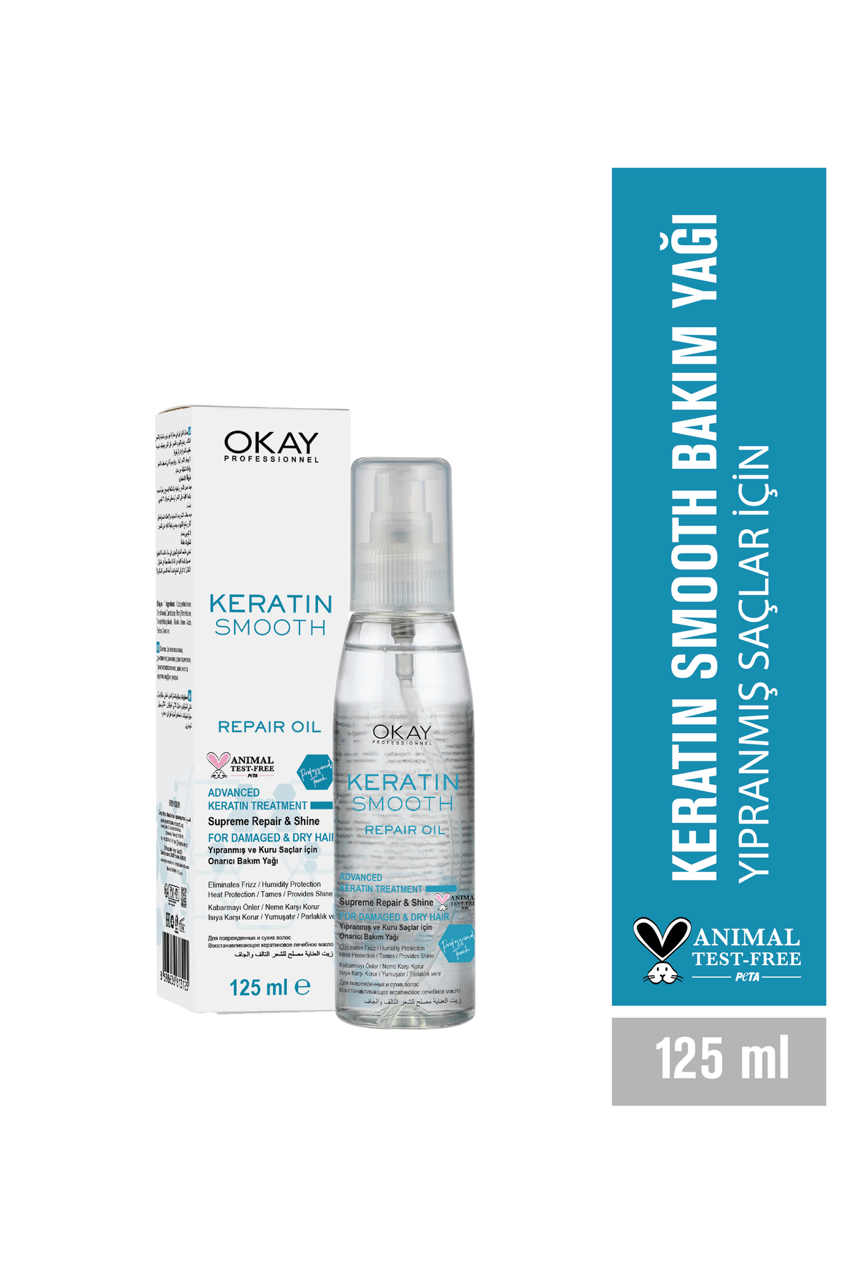OKAYPROFESSIONNEL KERATIN SMOOTH Onarıcı Bakım Yağı 125ml (Yıpranmış Saçlar İçin) — OTR134 KERATIN BAKIM