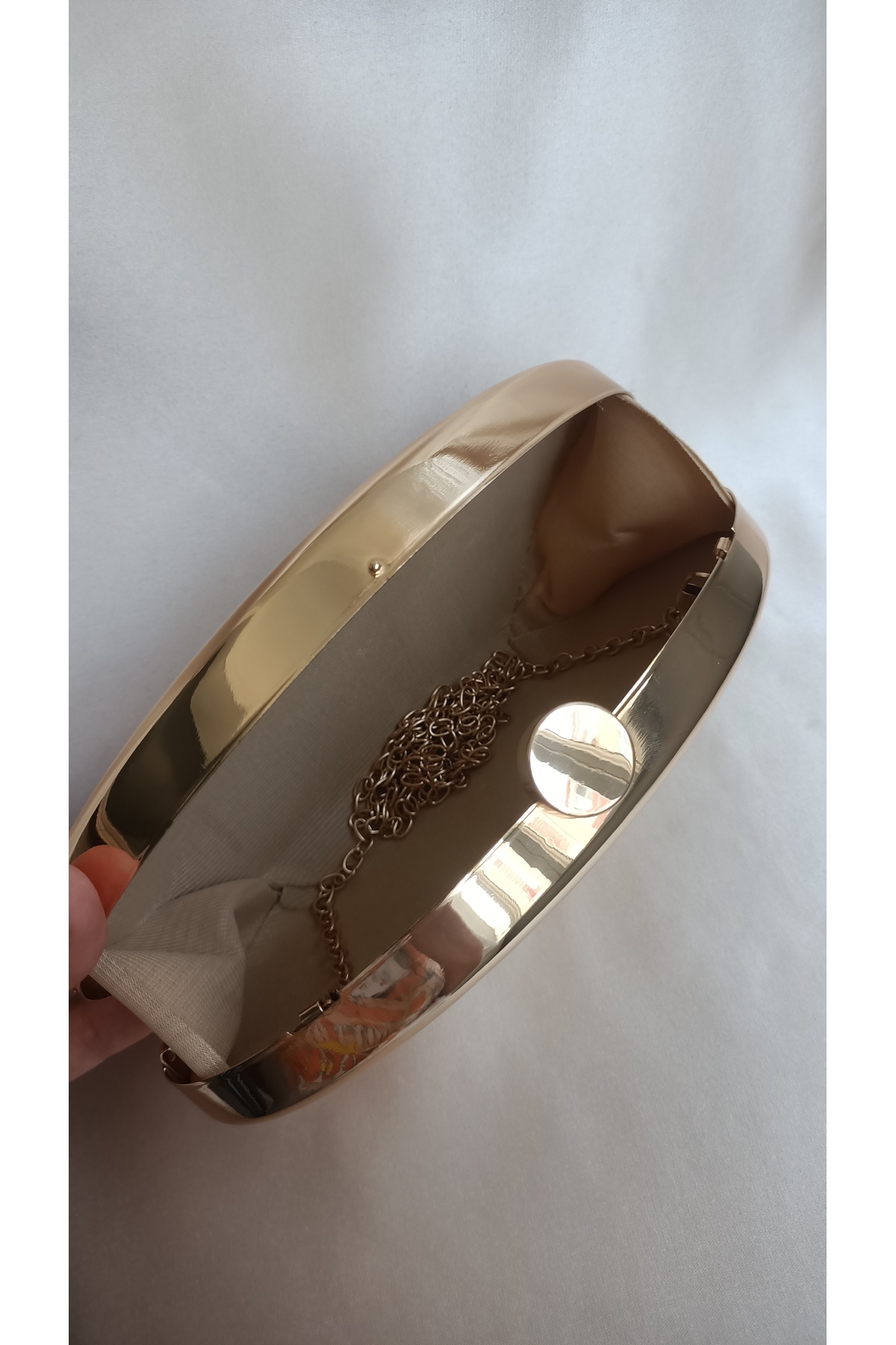 Gül karatekin gk Kadın Gold Metal Oval Formlu Özel Tasarım Ekstra Zincir askılı Özel gün Portföy Clutch Çanta görsel 8