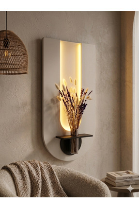 SERENGETI ART BEGONVİL AHŞAP PİLLİ LEDLİ İSKANDİNAV SALON DUVAR RAFI ŞIK MODE...