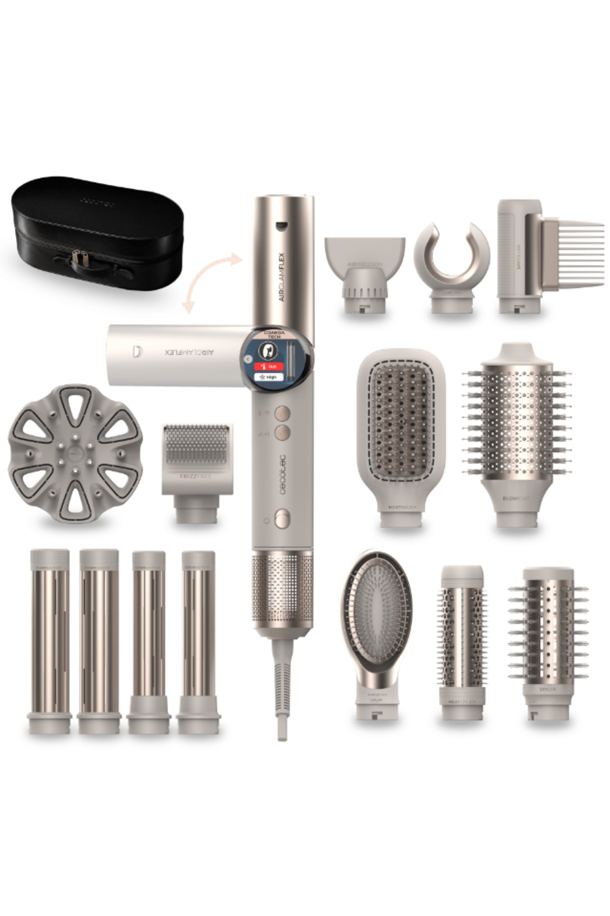 CECOTEC AirGlam 14in1 Flex Saç Şekillendirme Seti | Fön, Düzleştirme ve Sıcak Hava Fırçası