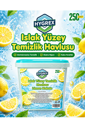 HYGREX Limon Kokulu Yüzey Temizlik Havlusu Islak Kova Mendil 250 Adet Ev Ofis...