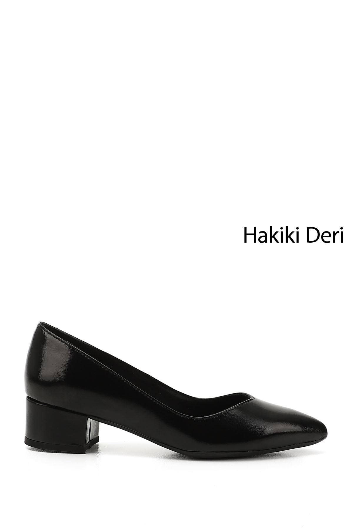 Women's Black Spring Short Thick Heels Genuine Leather Shoes