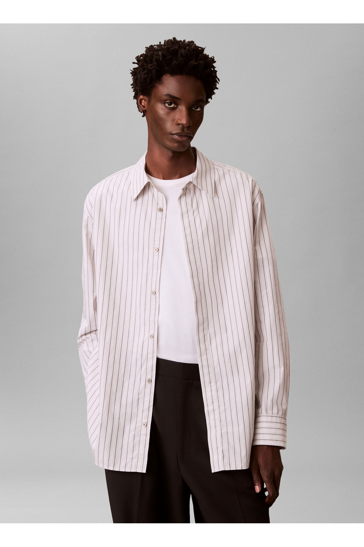 پیراهن مردانه سفید راه راه LV04LE102GQBW_LS YD MULTI STRIPE RL کلوین کلاین پیراهن Calvin Klein